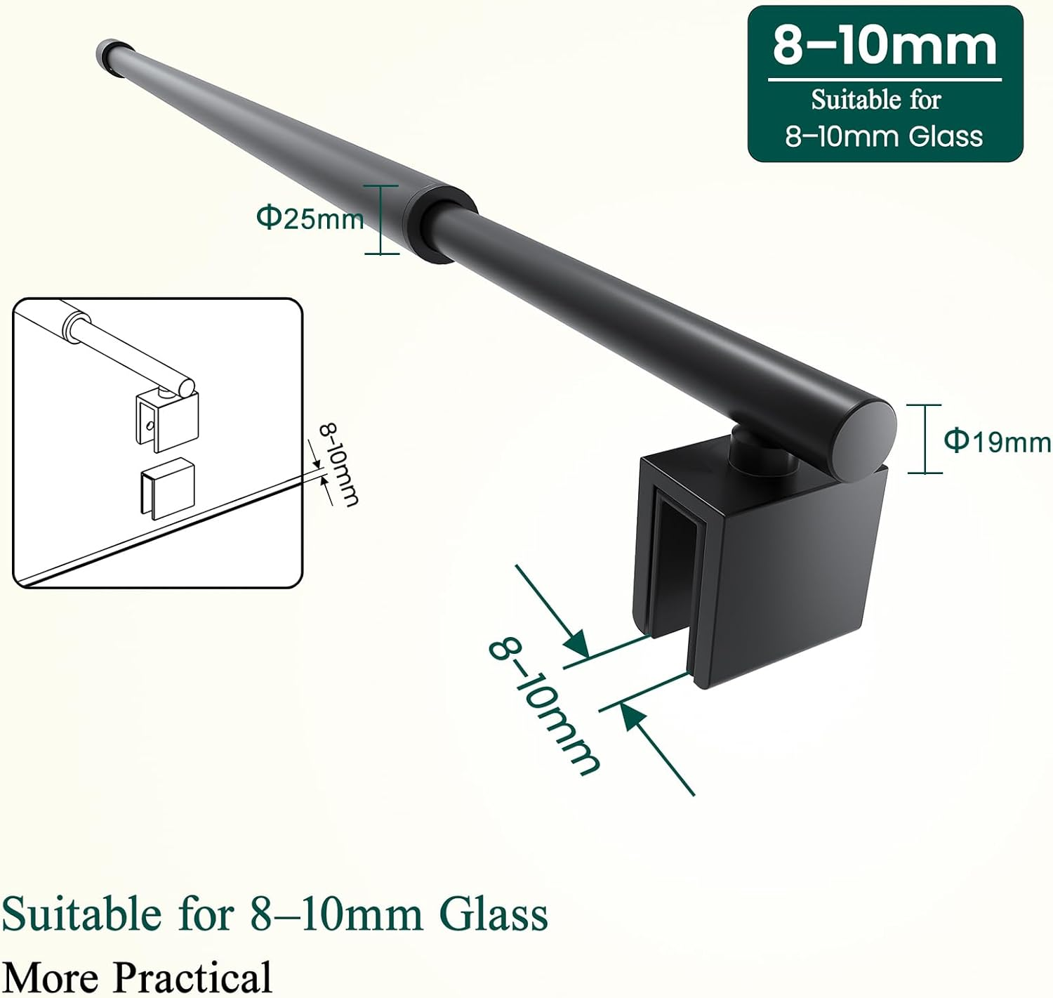 SVNR Adjustable Stainless Steel Telescopic Shower Screen Support Bar, 700Mm-1200Mm, 8-10Mm Glass Thickness (Silver Circular) image number 1
