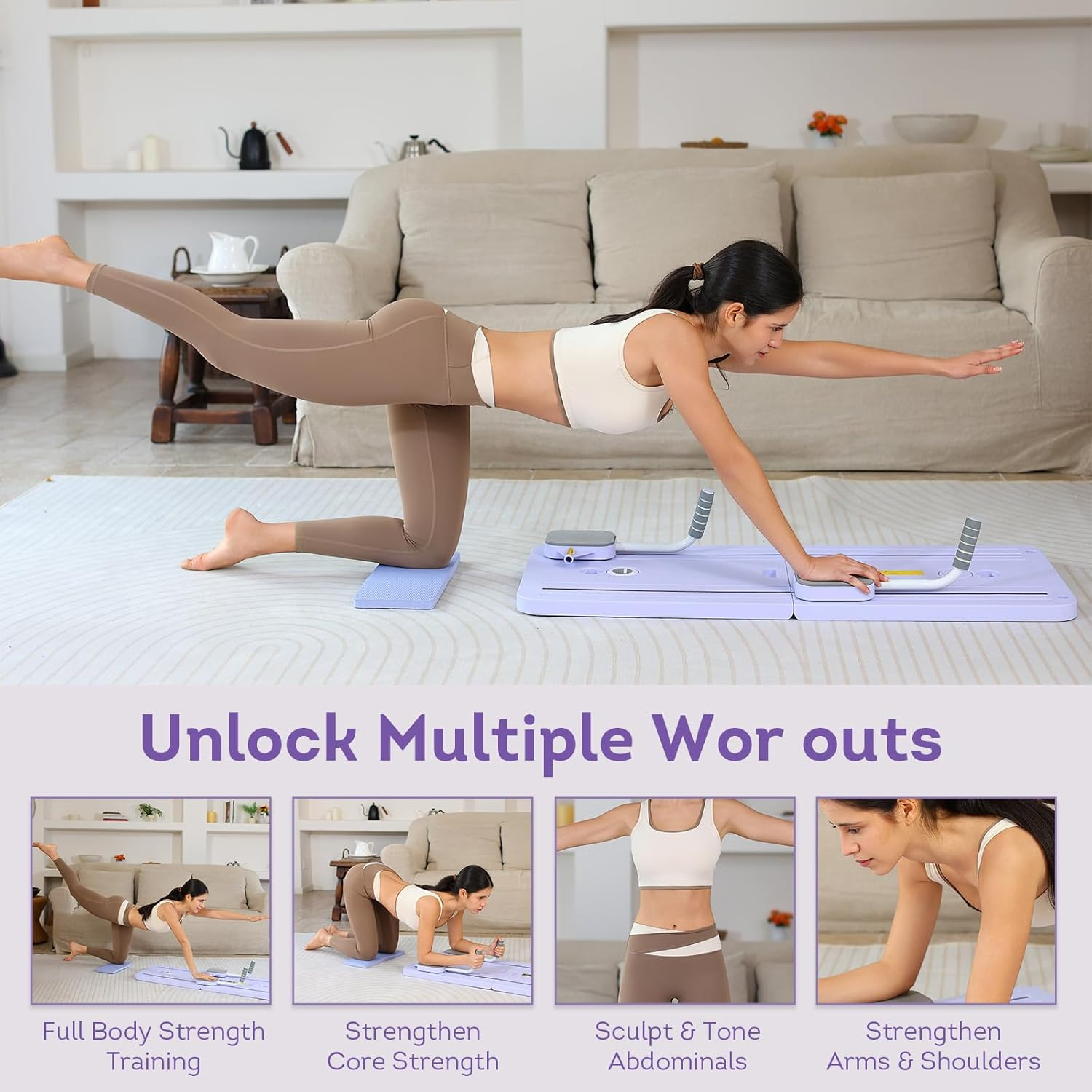 GDSHGS Upgraded Pilates Reformer Machine for Home Multifunctional Abdominal Board Automatic Rebound Ab Roller Wheel Training Board Full Body Workout Equipment image number 6