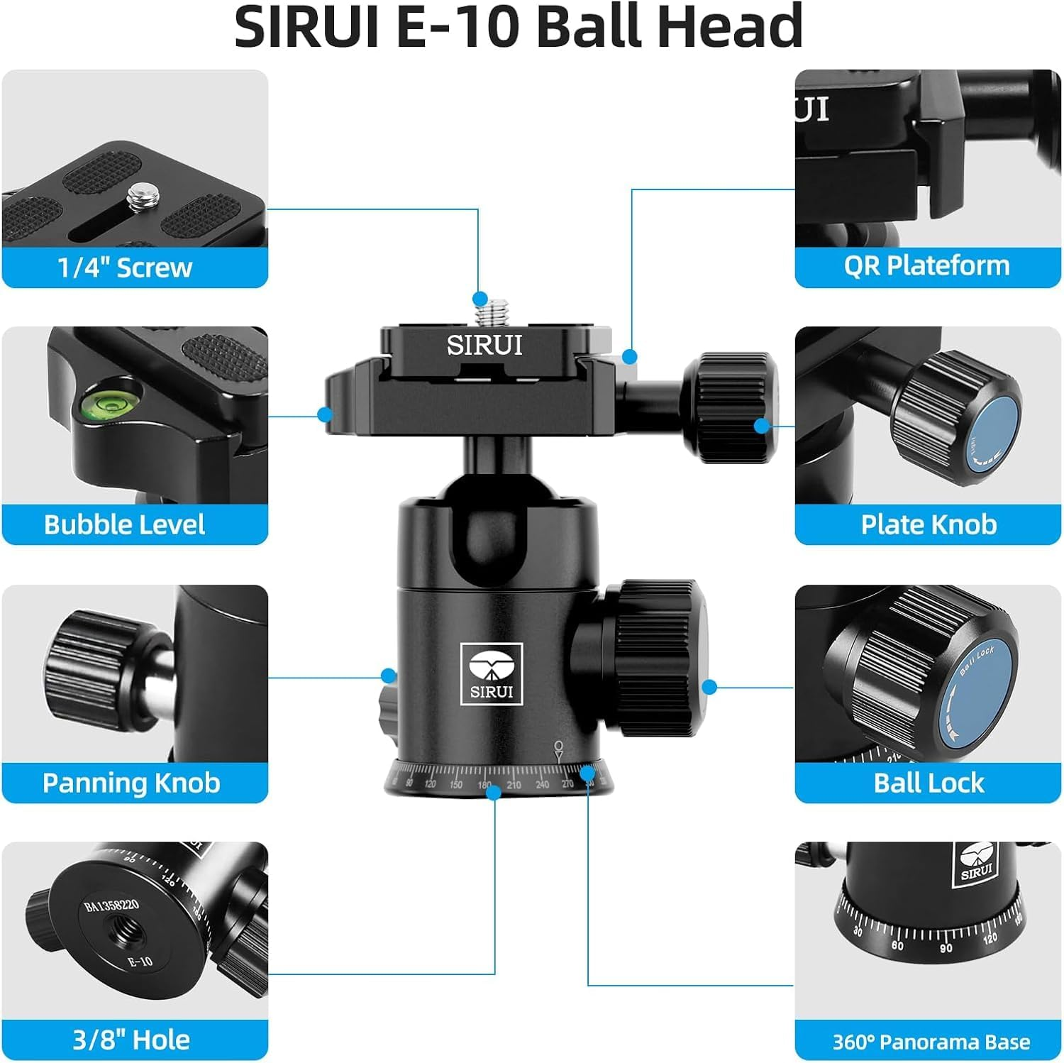 SIRUI Traveler 7C Camera Tripod 65.55 Inches Carbon Fiber Arca Tripod with E-10 360&deg; Panorama Ball Head and Arca Swiss Quick Release Plate Load Capacity up to 17.6Lbs, Convertible to Monopod image number 5