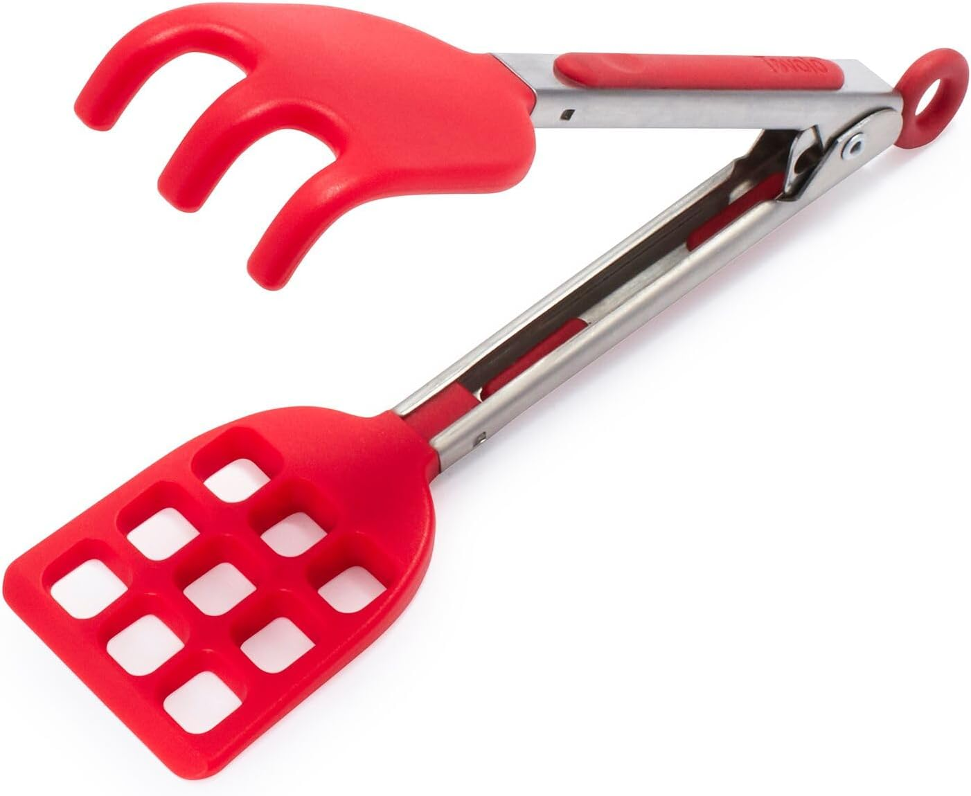 Tovolo Easy-Grip Mini Waffle Non-Slip Stainless Steel Handle, Heat-Resistant Silicone Heads, Kitchen Tongs for Cooking Waffles & Breakfast, Candy Apple Red