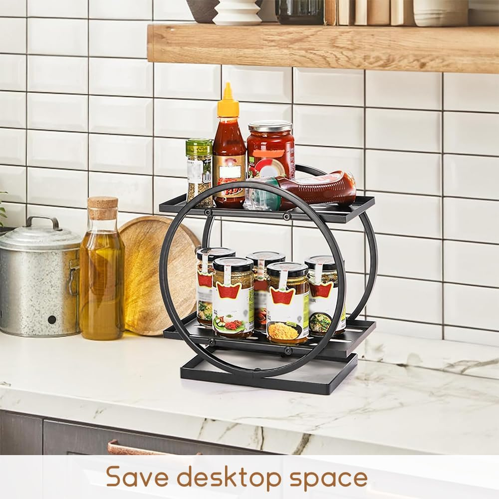 Dressing Table Two-Layer Perfume Storage Box, Metal Countertop Cosmetic Storage Box, Beautiful and Practical Ring Shape, Suitable for Bedroom, Bathroom, Kitchen, Dining Room and Living Room