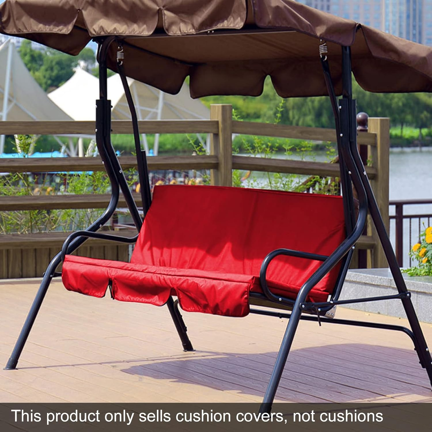 Omabeta 1PCS Outdoor Swing Chair Cushion Replacement Cover with Waterproof Material for 3-Seater, 150X50X10Cm/59.1X19.7X3.9In Swing Seat Cushion Cover for Garden Courtyard Hammock Seat, Red - Black image number 7