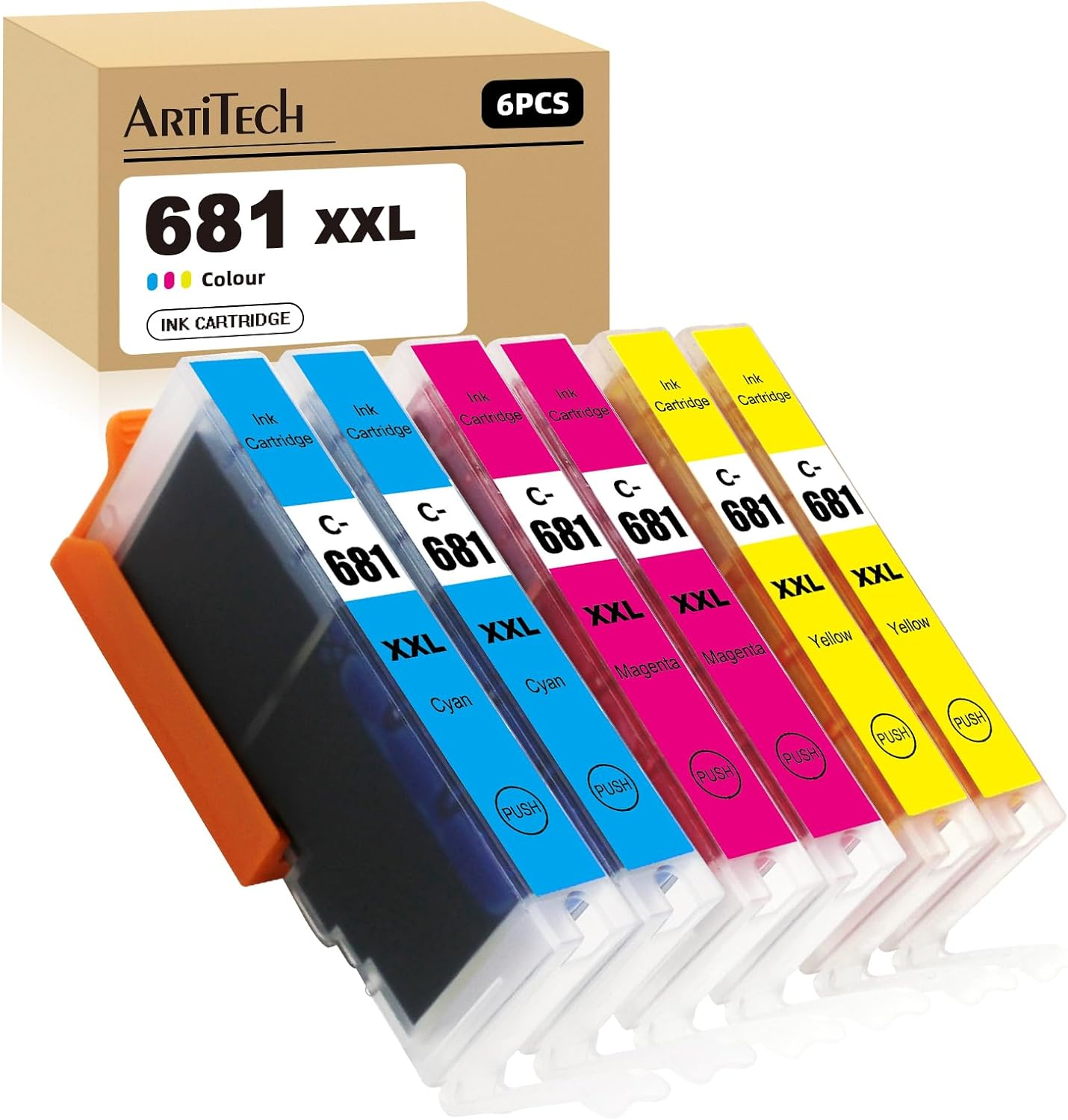 680Xxl 681Xxl Ink Cartridge Compatible for Canon PGI-680 XXL CLI-681 XXL Ink Replacement for Canon PIXMA TR7560 TR8560 TR8660 Tr8660A TS6160 TS6260 TS8160 TS8260 TS9160 TS9560 TS706 (2C2M2Y)