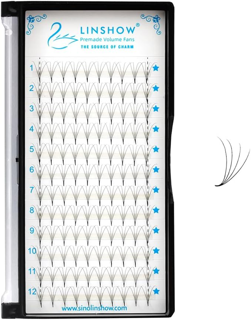 Linshow Premade Fans 0.07Mm 8-15Mm Length C/D Curl Long Stem 4D/5D/6D/10D Promade Volume Fans Pointy Base Root Faux Mink Eyelash Extensions for Natural Look (4D C Curl, 10Mm)