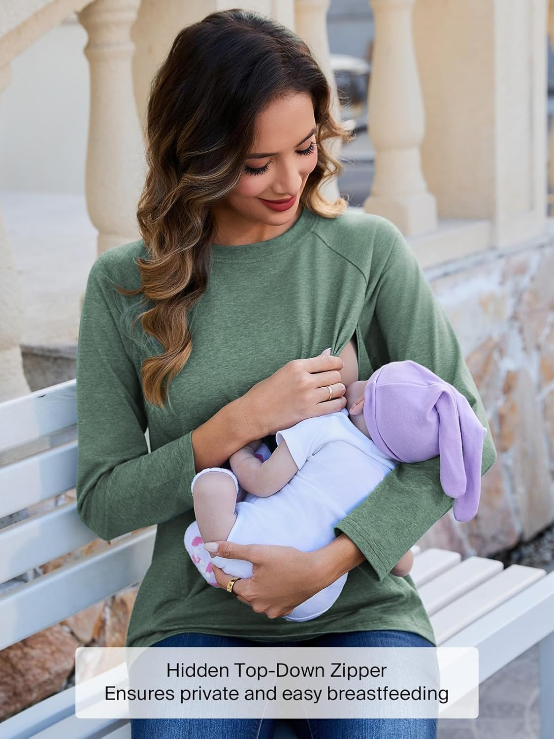 Ecavus 3-Pack Breastfeeding Shirts with Hidden Zippers Comfort and Soft Nursing Shirts for Women image number 3