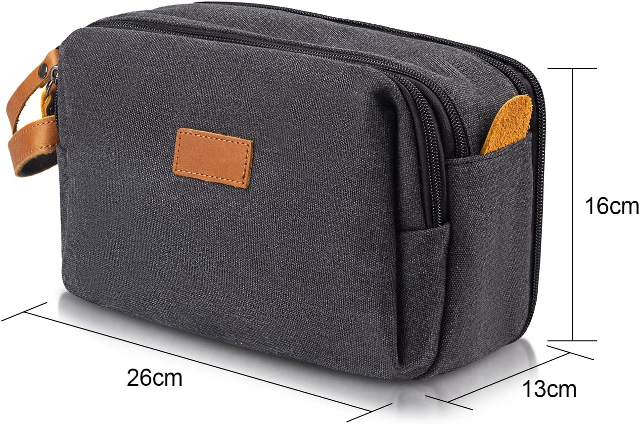 INONIX Men'S Toiletry Bag, Leather and Canvas Travel Toiletry Organizer Bag with Large Capacity, Dopp Kit for Men, Travel Bathroom Bag, Water-Resistant Shaving Bag for Toiletries Accessories image number 1
