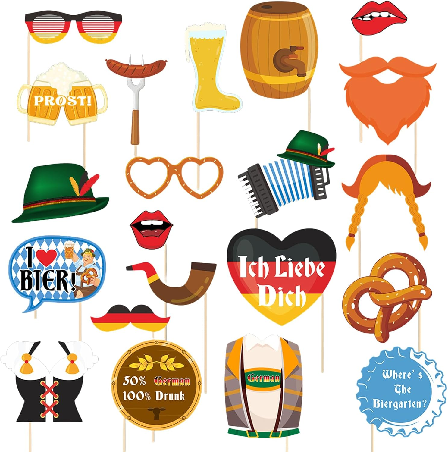 Oktoberfest Photo Prop, Oktoberfest Photo Booth Props - Vista Print 21 Photo Booth Props Oktoberfest Accessories,Sausage Beer Theme Festival Hats and Glasses Oktoberfest Party Decoration image number 6