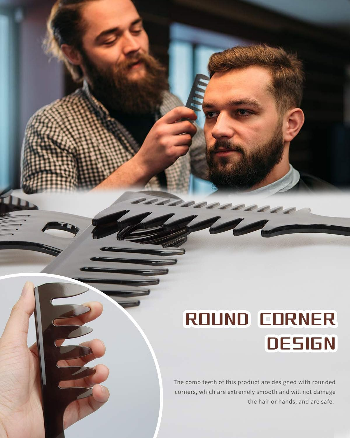 BPTRKOM 3-Piece Professional Styling Comb Set - Professional Wide Teeth Slick Back Hair Comb Rat Tail Hair Brush Detangling Comb and Teasing Comb for Men Hairdressers Salon Hair Styling and Barber image number 4