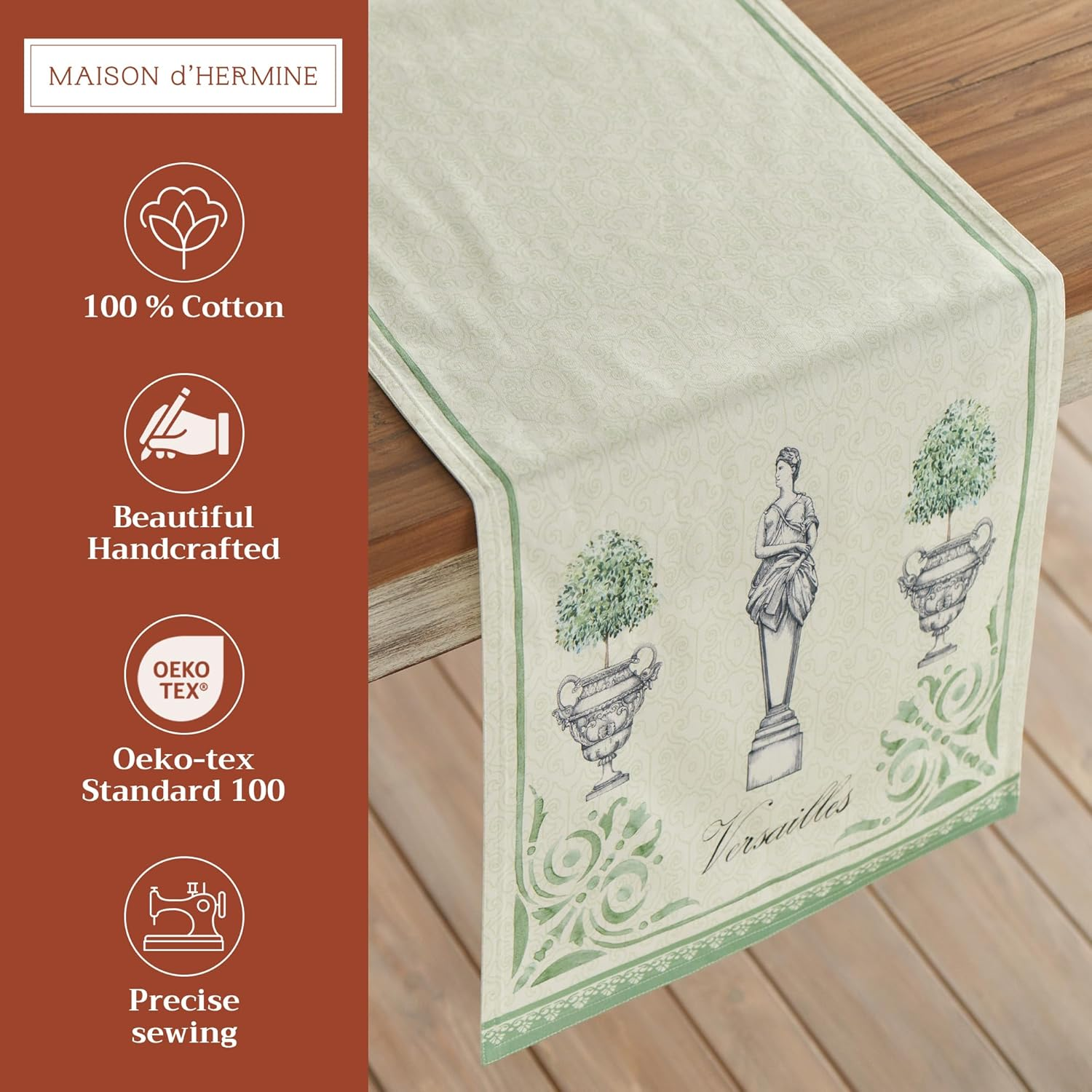 Maison D'Hermine Table Runner 100% Cotton Double Layer Table Runners 72 Inches Long Decorative for Home Kitchen Dining Party Wedding Bridal Shower Spring Summer (Jardin Du Roy, 14.50" X 72") image number 1