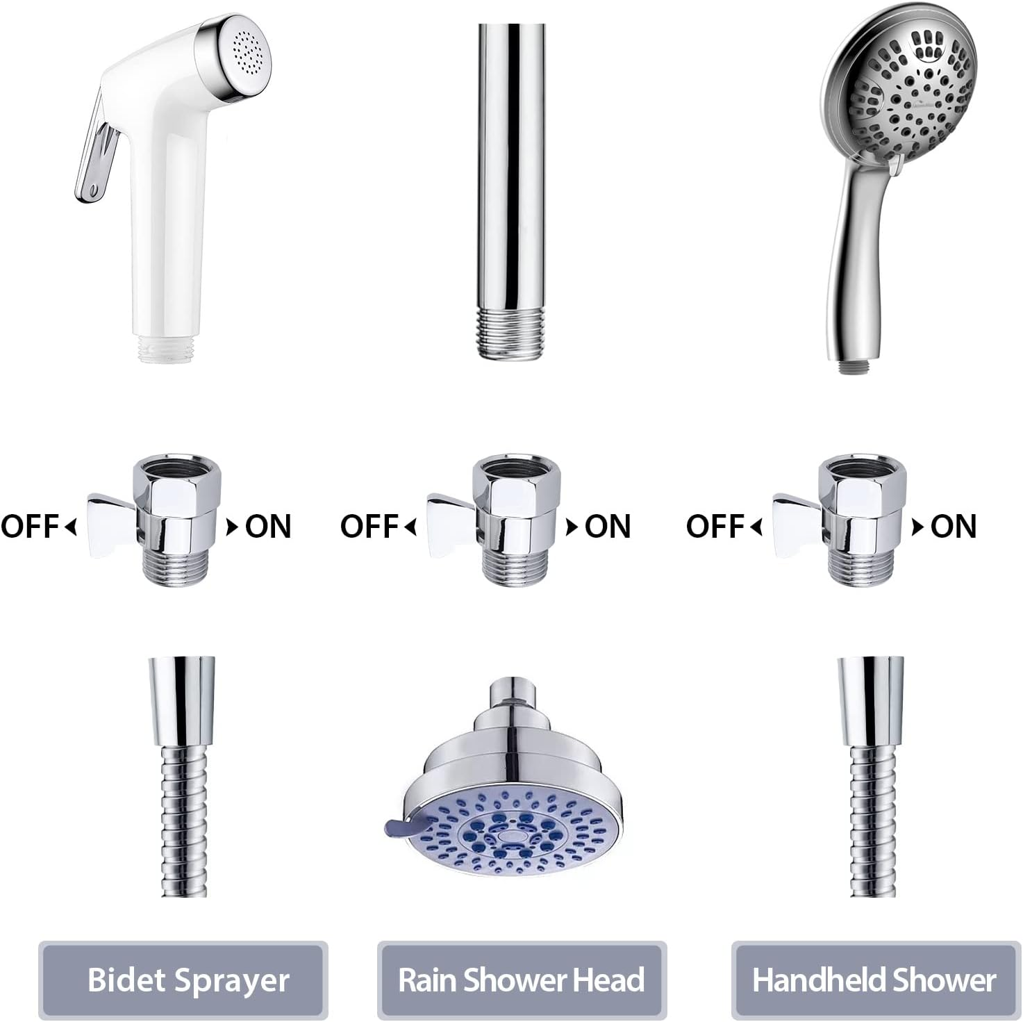 Shower Shut off Valve Shower Head Flow Restrictor Shower Flow Control Valve Brass Shut off Valve for Handheld Shower, Chrome image number 2