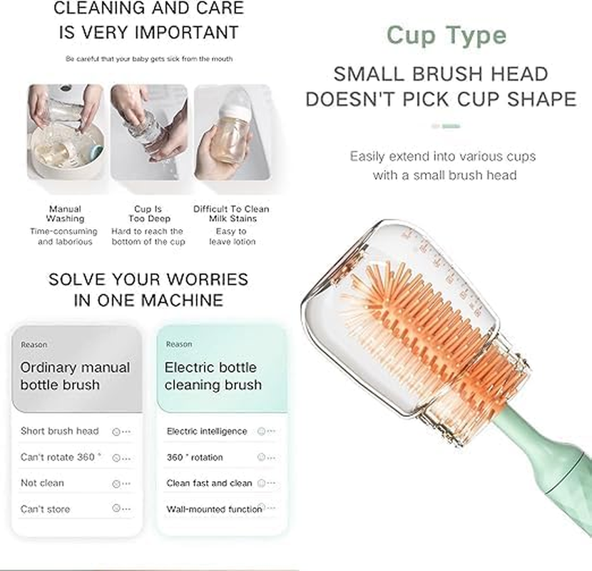 Baby Bottle Brush Set Electric Bottle Brush with Silicone Nipple Brushes Straw Cleaner Rechargeable Water Bottle Cleaner image number 3