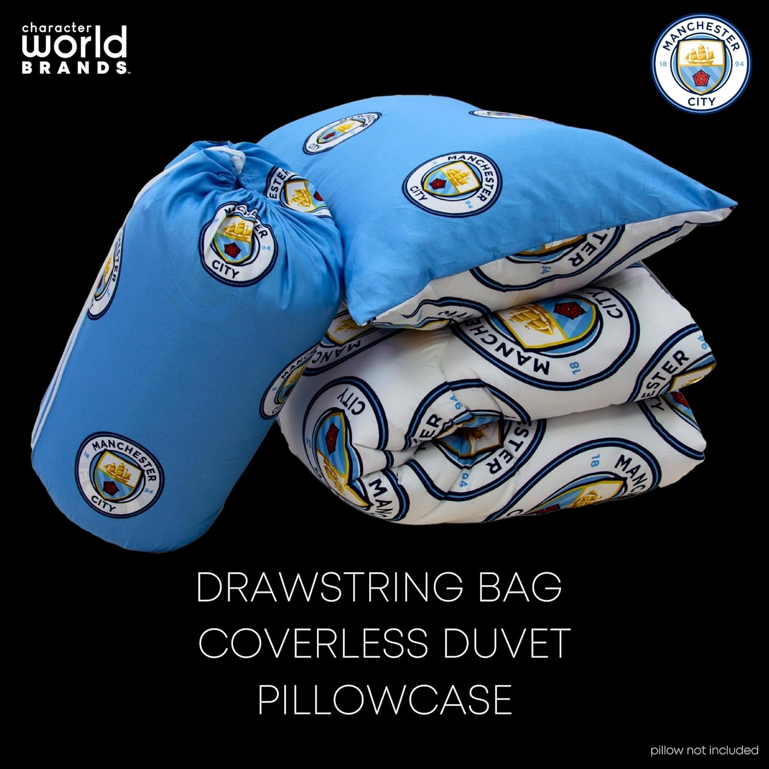 Character World Manchester City FC Official Single Bed Coverless Duvet Bedding Reversible Coverless Quilt, Pillowcase Washable Duvet for Travelling 10.5 Tog image number 5