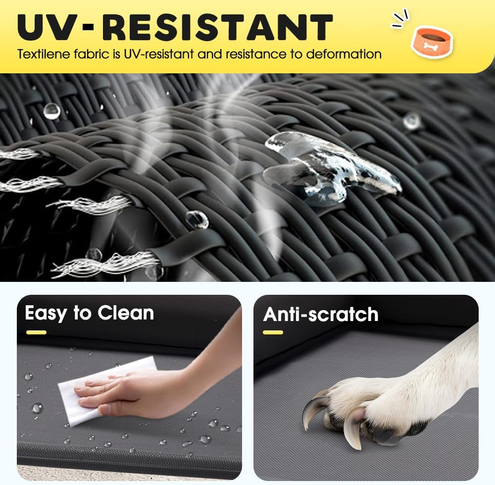 Petzly Cooling Elevated Dog Bed with Pillows, Raised Pet Bed for Large Extra Large Medium Dogs, Portable Washable Dog Cot with No-Slip Rubber Feet, Indoor & Outdoor Use, Black, Xlarge(123X90X20Cm) image number 3