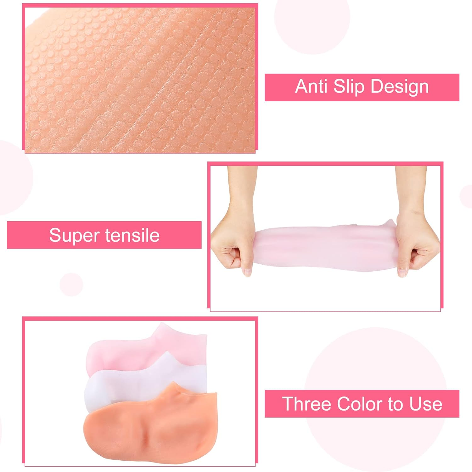 SATINIOR 3 Pairs Silicone Socks for Dry Cracked Feet Women Foot Therapy Spa Pedicure Silicone Sock Repairing Silicones Moisturizing Socks for Softening Rough Skin(Medium) image number 5
