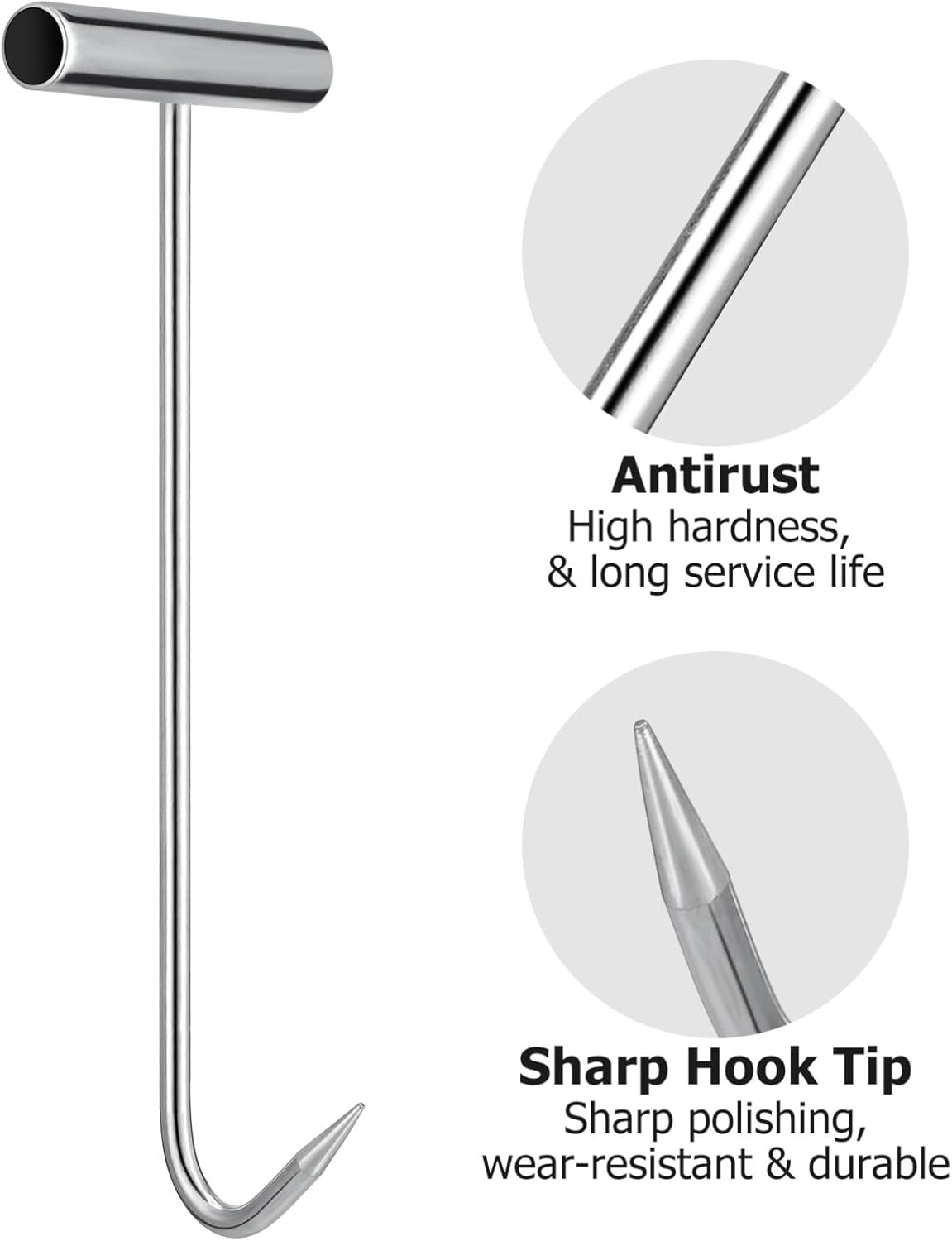 Manhole Cover Hook: 2 Pcs Manhole Cover Lifters, Drain Grate Lifter T Handle Manhole Lid Hooks Manhole Lifting Hook Storm Drain Cover Pull Hook for Lifting Moving Pulling image number 5