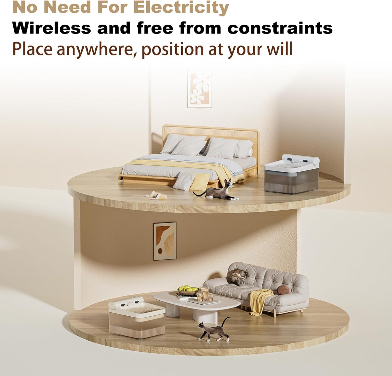 Namolit Wireless Cat Water Fountain Battery Operated 4L for Pets Dog Cat Water Dispenser Filter Chip Water Purification Core Grey Basic Sensor Model image number 3