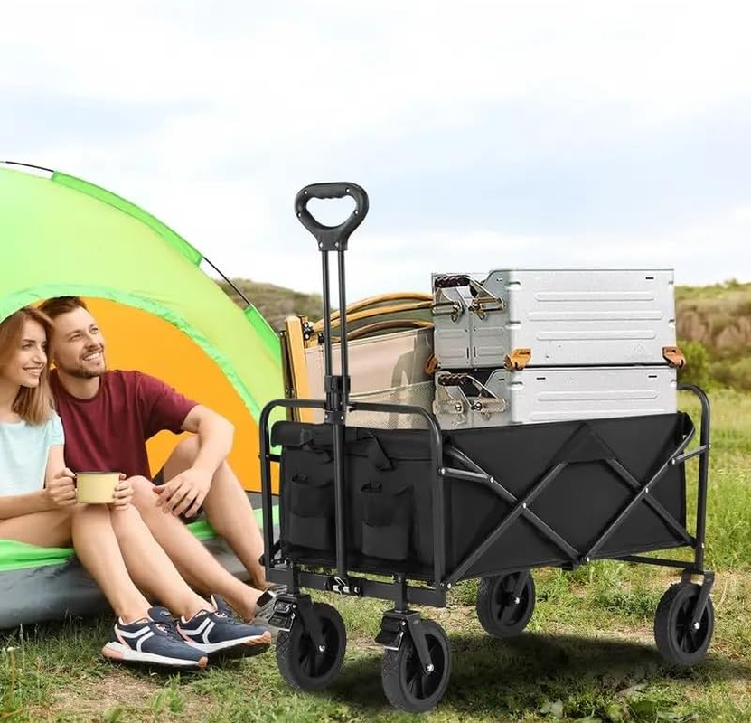 YAYULI Trolly Cart with Wheels, Portable Cart, 120 Liters Camping Cart, Utility Beach Trolley, Which Can Be Used Not Only for Outdoor Garden Use, but Also for Supermarket Shopping (Black) - Black image number 6