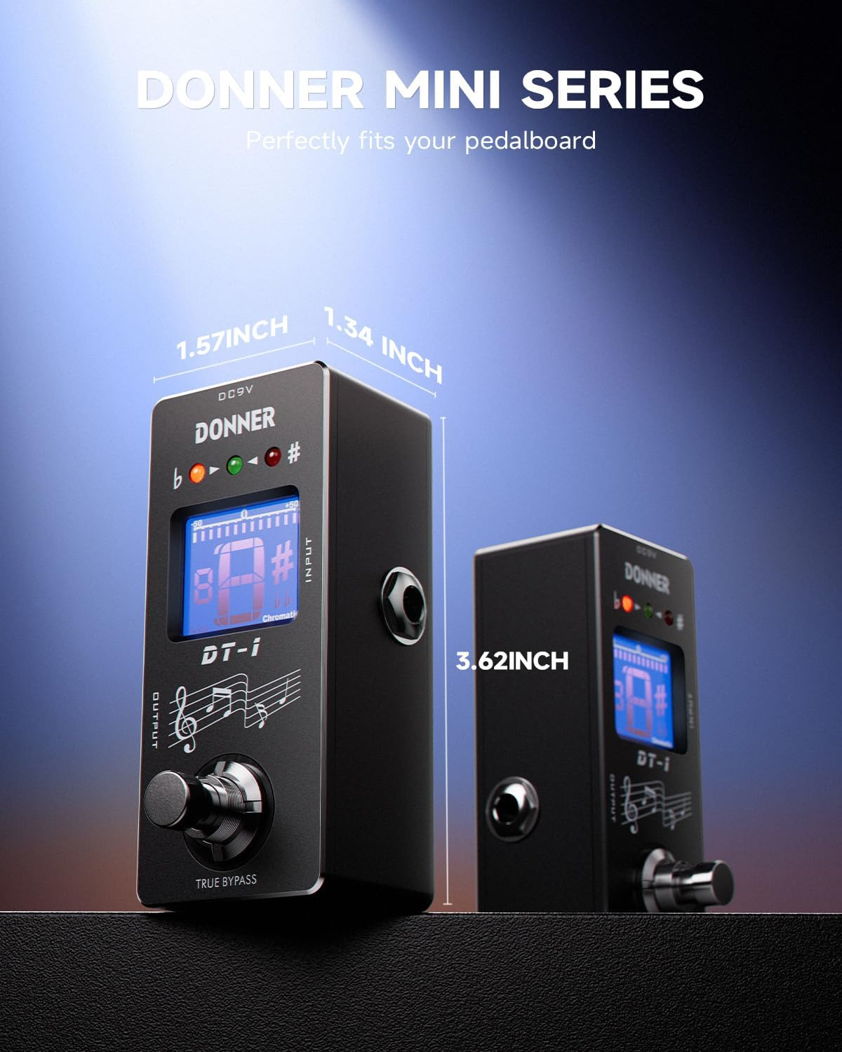 Donner Tuner Pedal, Dt-1 Chromatic Guitar Tuner Pedal with Pitch Indicator for Electric Guitar and Bass True Bypass - Blue Compressor image number 6