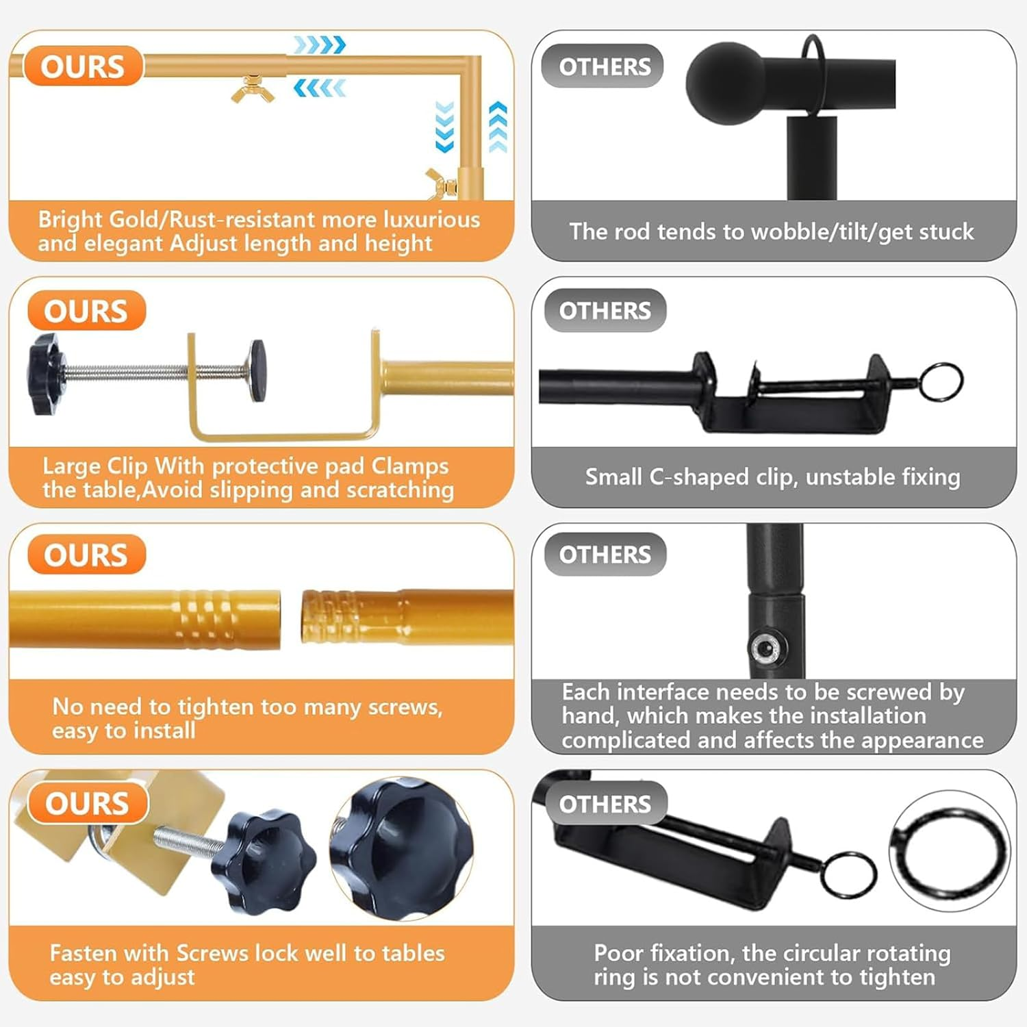 Over the Table Rod Stand with Clamps Adjustable 42-168Cm Height 170-260Cm Width Gold Table Arch Hanging for Wedding Birthday Party Anniversary Decoration Metal Decorating Rod Hanging image number 3