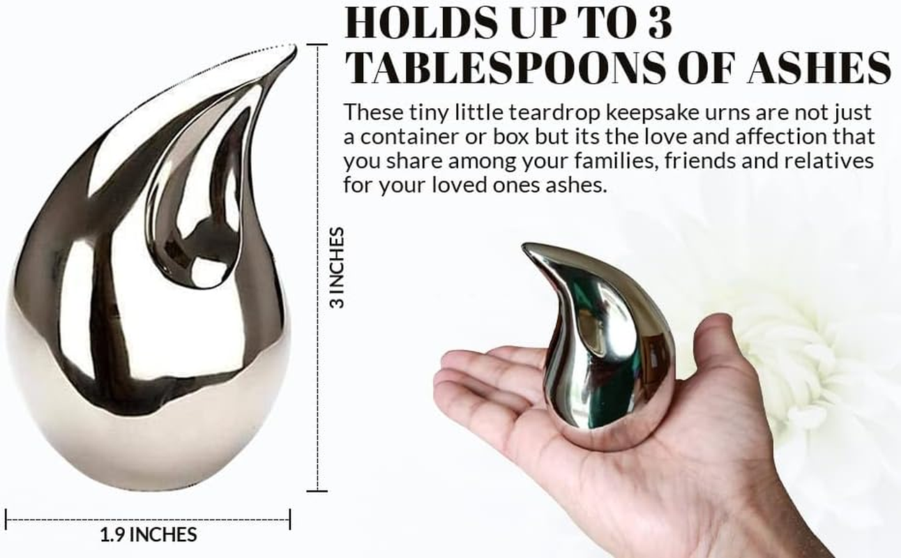 1 Pcs Unique Silver Teardrop Small Keepsake Cremation Urns for Human Ashes Adult for Both Male and Female, Mom Dad Son Women Men Mini Urns,Funeral Small Earns for Ashes with Velvet Bags 3 Inch Size image number 2