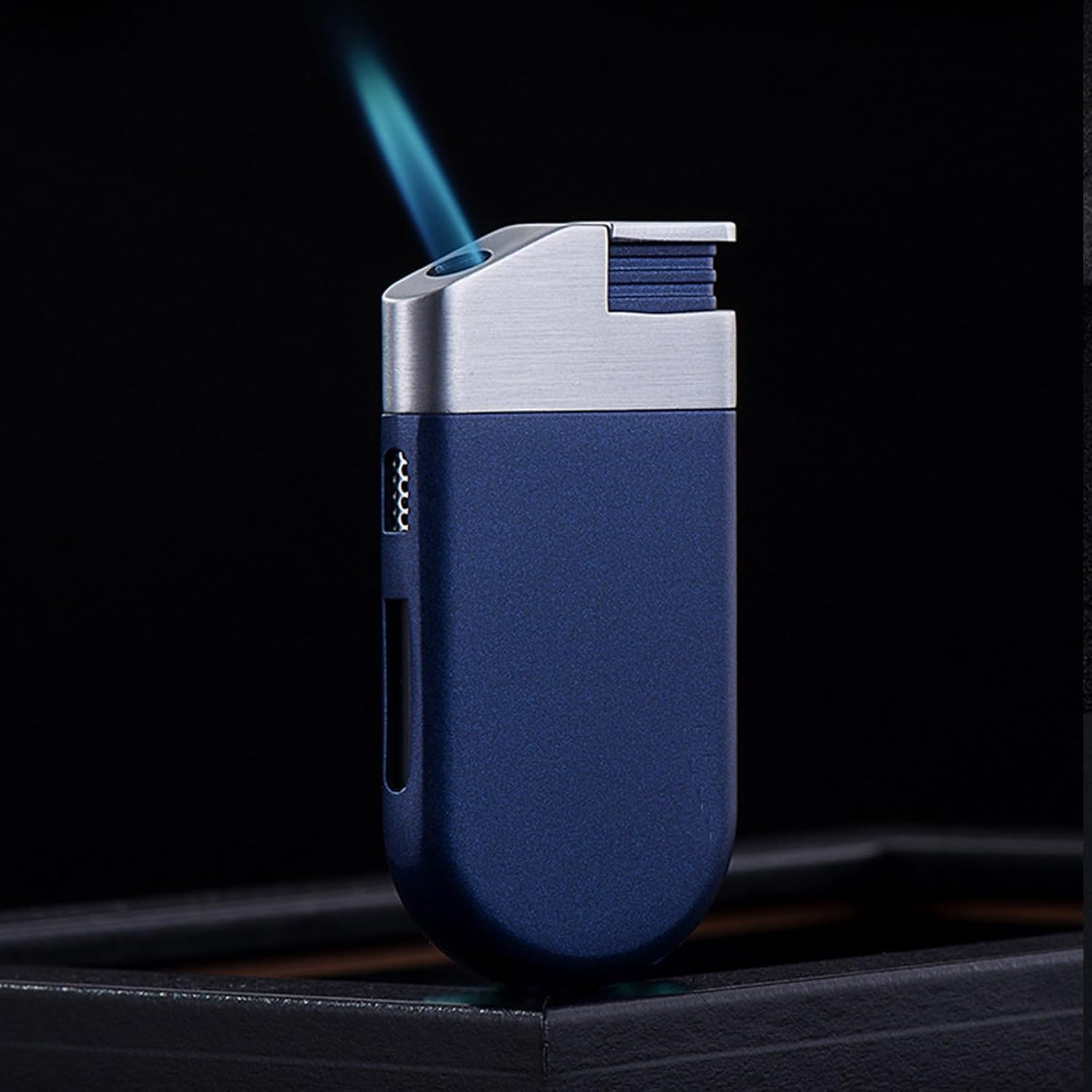 Oblique Flame Refillable Windproof Lighter Metal Visible Gas Tank Lighter,Adjustable Flame Intensity Butane Lighter, Compact Wind-Resistant Cigar Lighter, Ideal Gift(No Gas) (Black & Rose Gold)