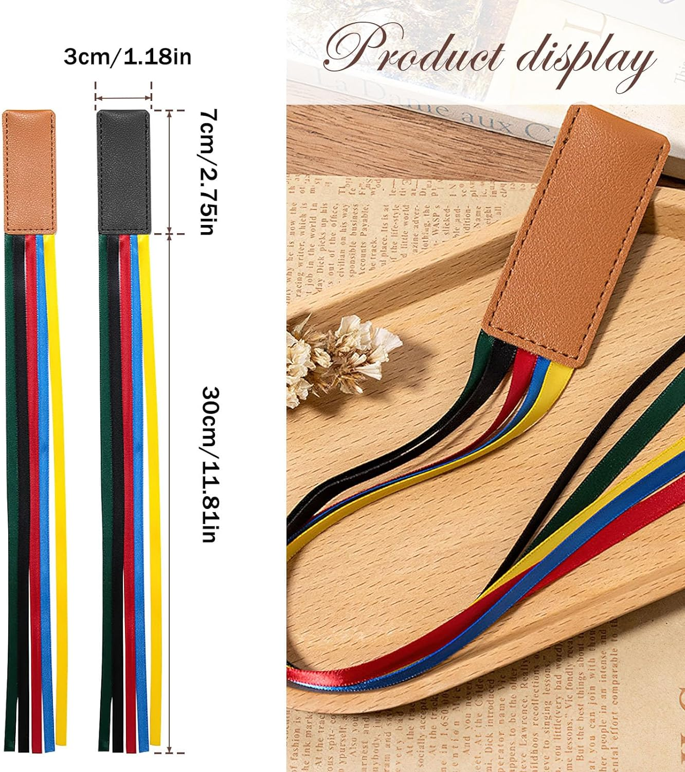 6 Pcs Multicolor Leather Ribbon Bookmark, Artificial Leather Bookmark with Colorful Ribbon for Bible Book Markers, Multi Page Marker Hold Clips into Book image number 2