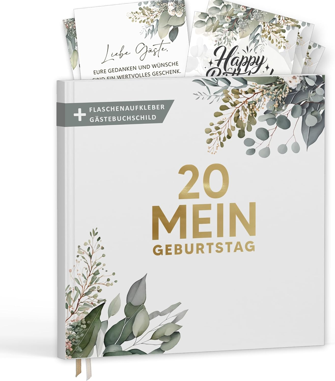 My Birthday Guest Book with Wine Labels - Memory Book Eucalyptus Look Family & Friends to Fill in No Questions - Blank Hardcover 72 Pages (Mein Geburtstag, 21 X 21 Cm)