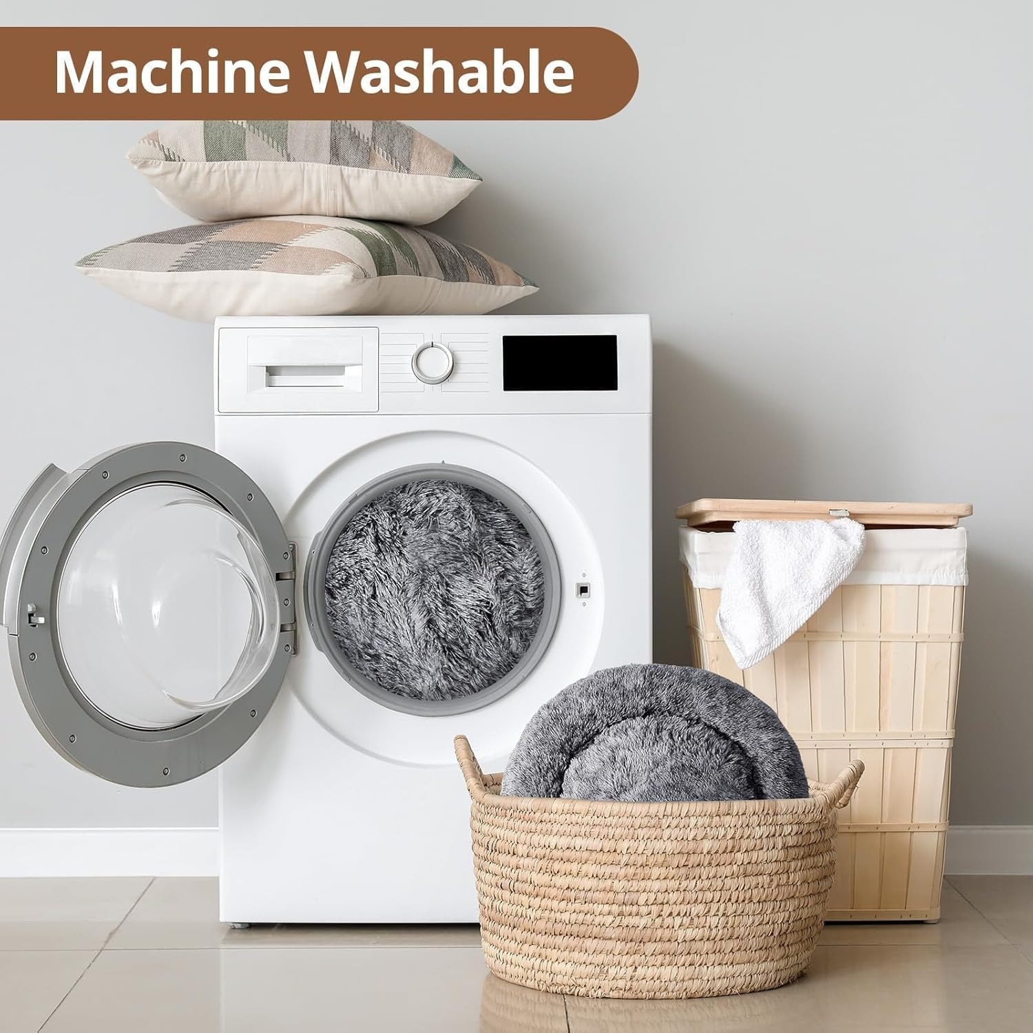 JOLLYVOGUE Calming Dog & Cat Bed, Donut Washable Small Dog Bed, 36 Inches Anti-Slip round Fluffy Plush Faux Fur Pet Bed, Fits up to 125 Lbs Pets (20"/24"/28"/32"/36") image number 3