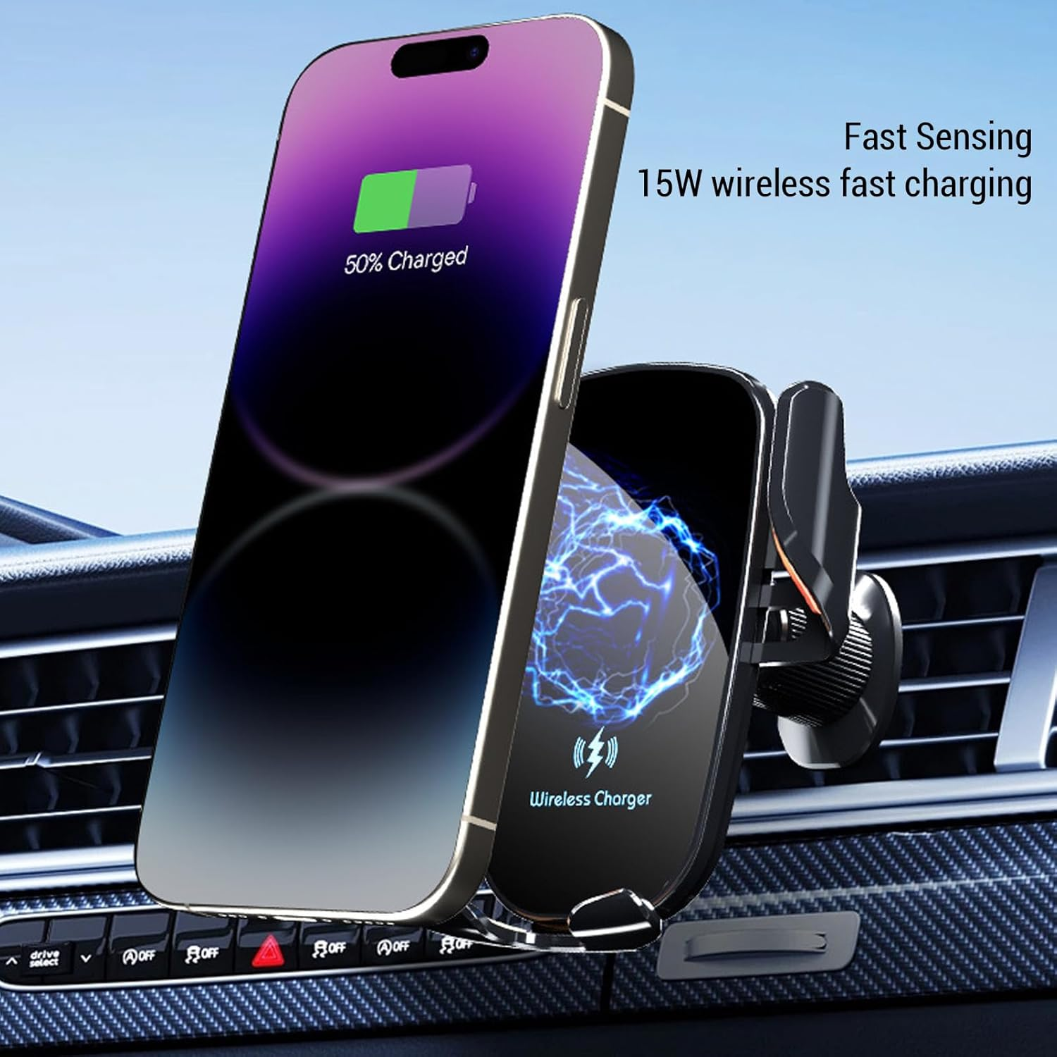 Eosnow Wireless Car Charger 15W Fast Charging Auto Sensor Smartphone Holder Adjustable Viewing Angles Car Mount Compatible with Iphone Samsung Galaxy All 4.7 to 7.2 Inch Phones image number 1