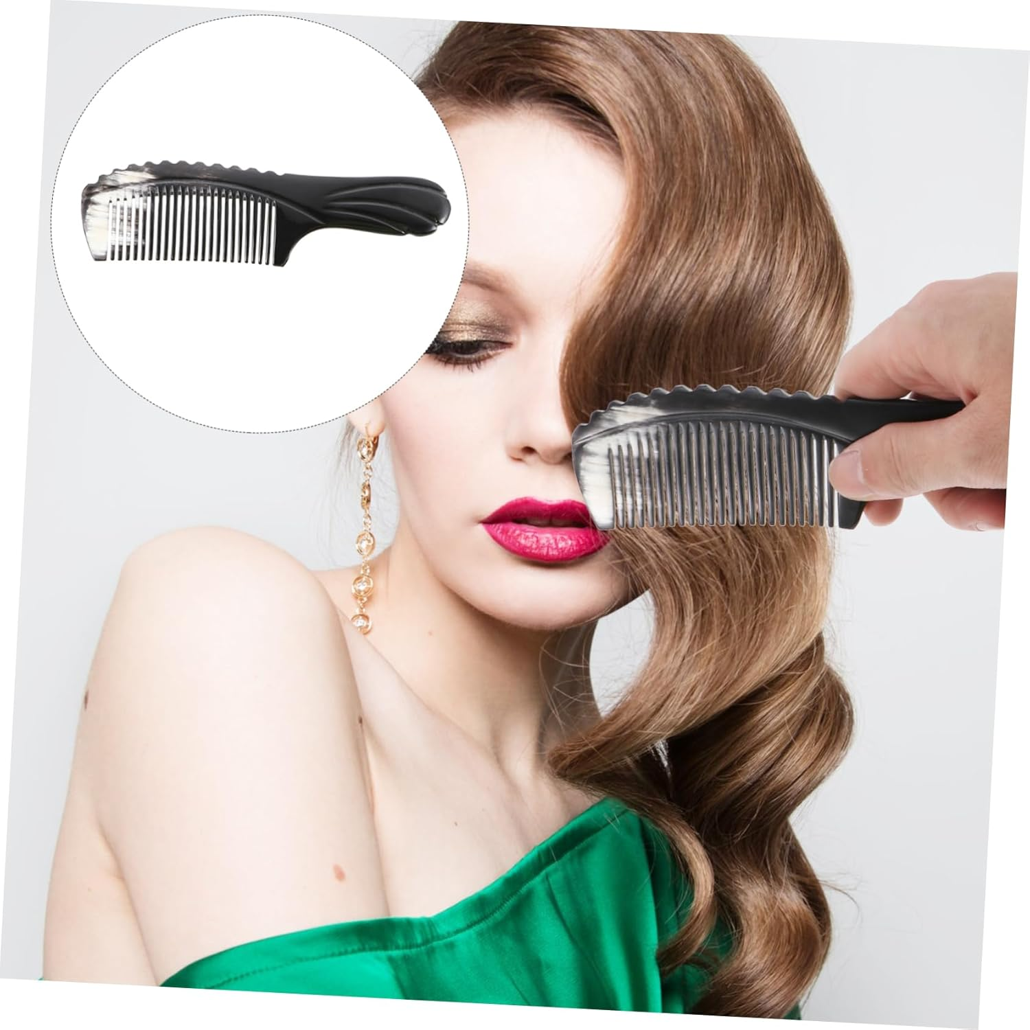 IWOWHERO Natural Buffalo Horn Fine Tooth Comb for Hair Care No Snags No Static Frizz Easy Detangle