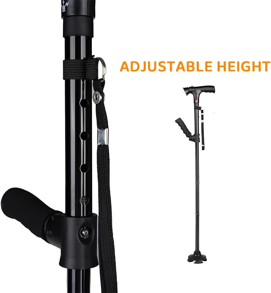 Folding Walking Cane with LED Light & Alarm &ndash; Adjustable Lightweight Travel Cane with 360&deg; Pivot Base and Ergonomic T-Handle for Seniors & Adults Hiking Mountain image number 5
