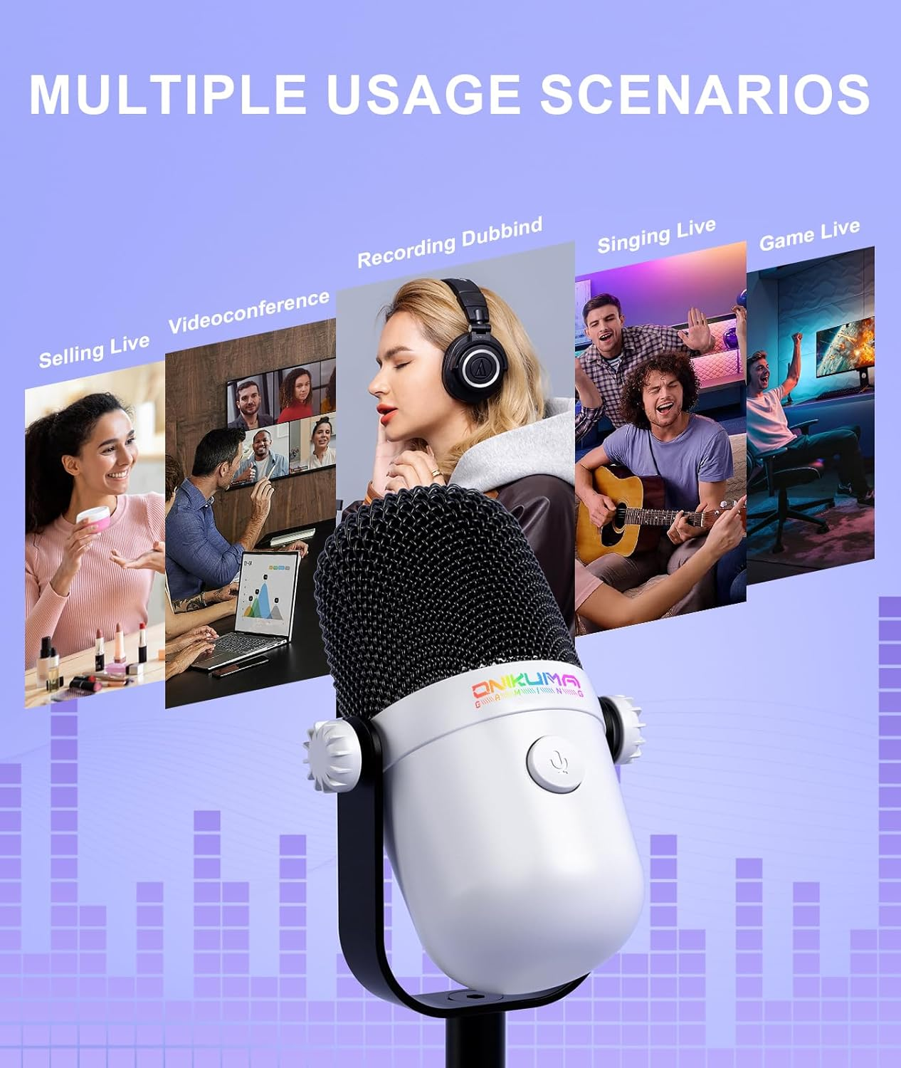Gaming Microphone with Noise Cancellation & Mute Button, USB Condenser Mic for Streaming/Recording, Ultra-Compact Design, Compatible with Pc/Mac/Ps4/Ps5, Podcast/Youtube/Twitch/Discord (White) - Black image number 7