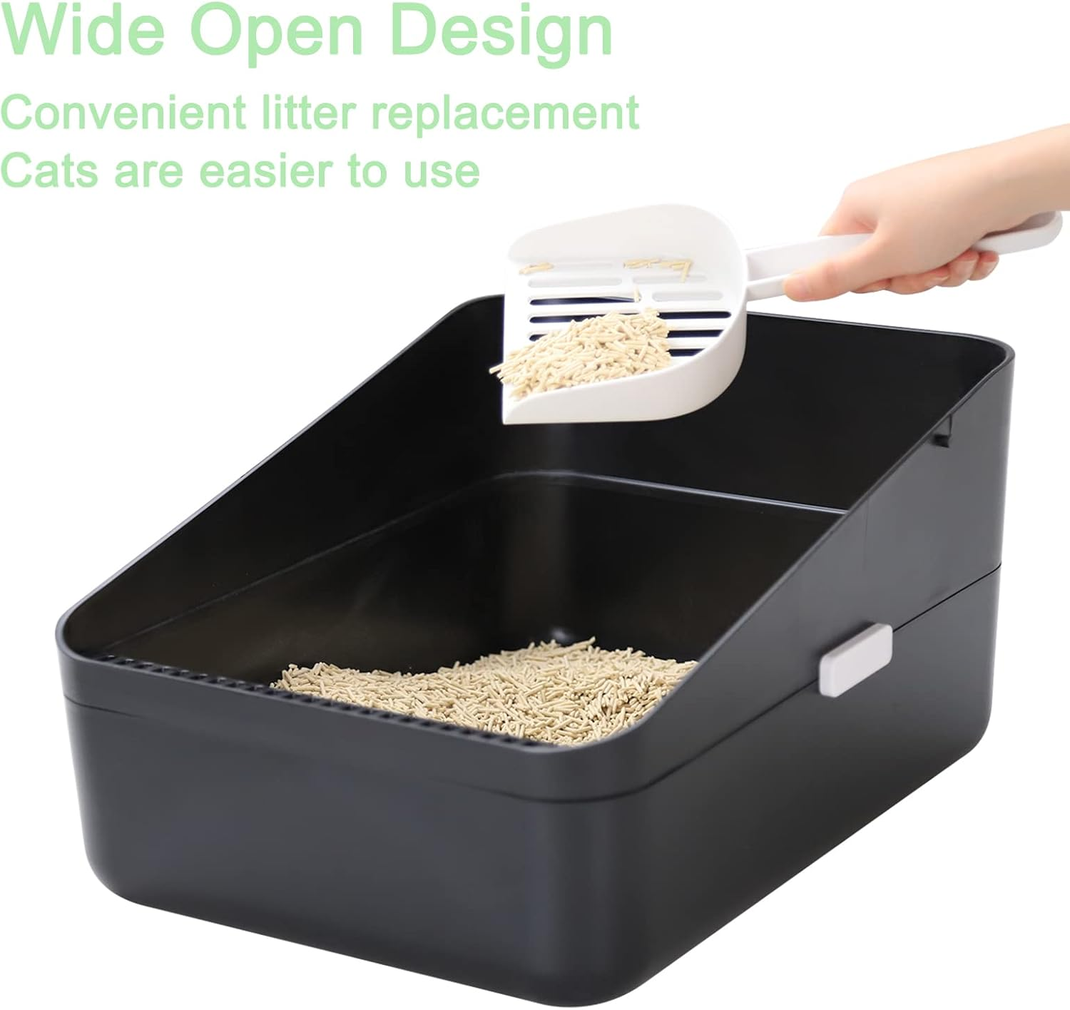Sfozstra Open Top Litter Box: Black Medium Size with High Sides & anti Leak Design, Easy Clean Litter Pan for Home Cats image number 5