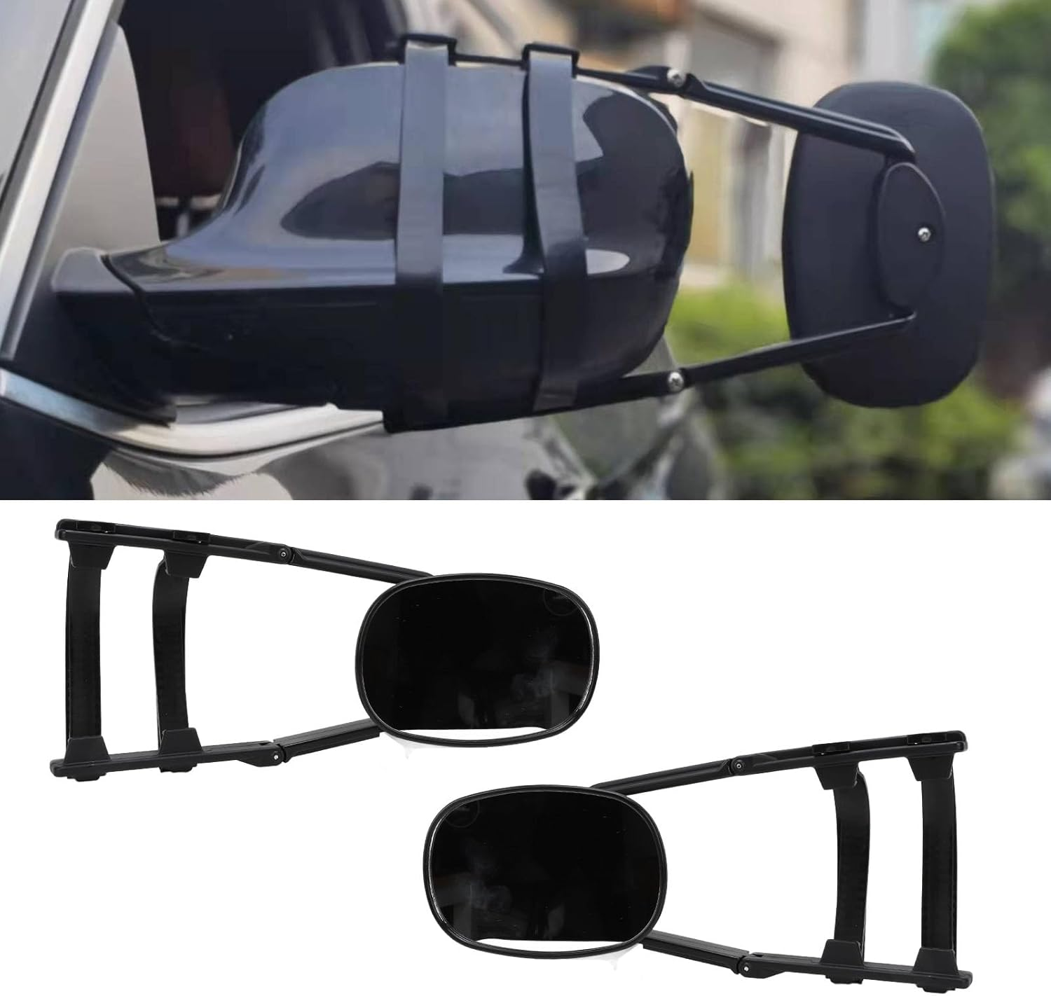Extendable Pair Mirror Extenders, Clip on Towing Mirrors 360 Degree Adjustable Rearview Mirrors Ideal for Cars Trucks Rvs image number 6