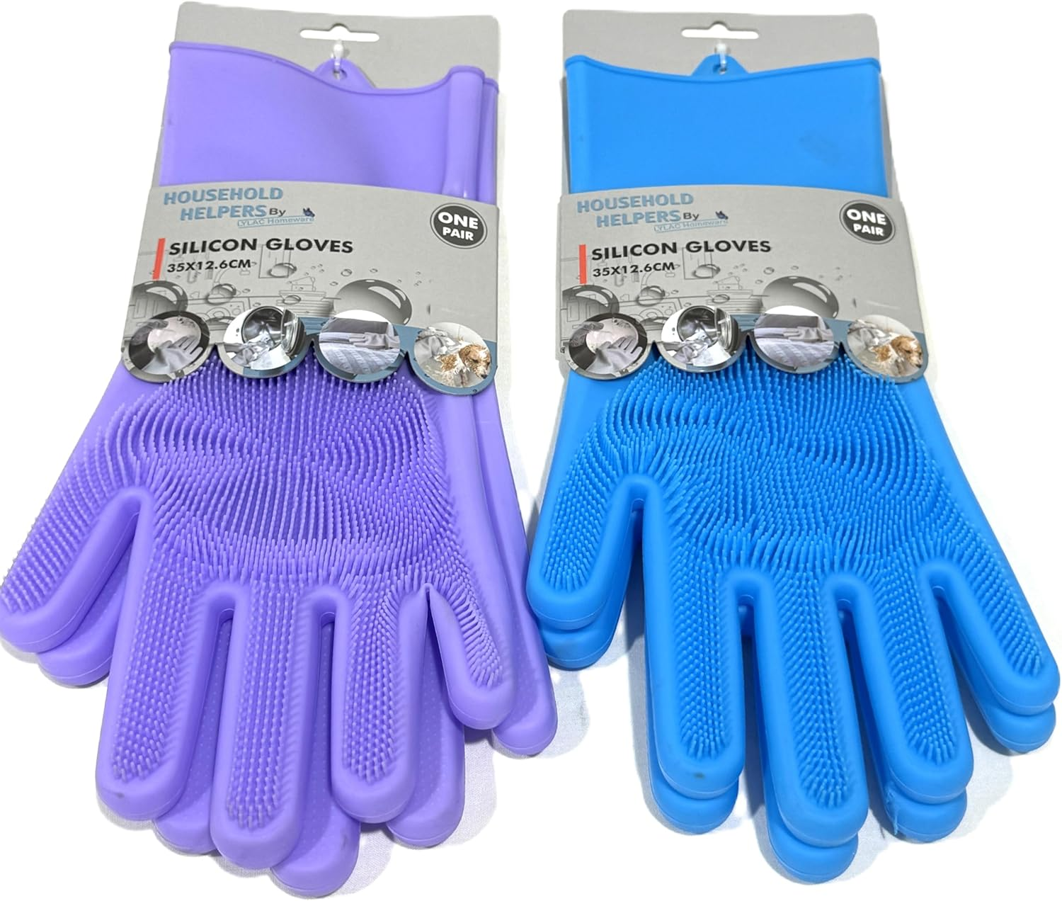 LYLAC 1PAIR Silicone Cleaning Gloves with Scrubbing Bristles,35X12.6Cm,3 COLS image number 5