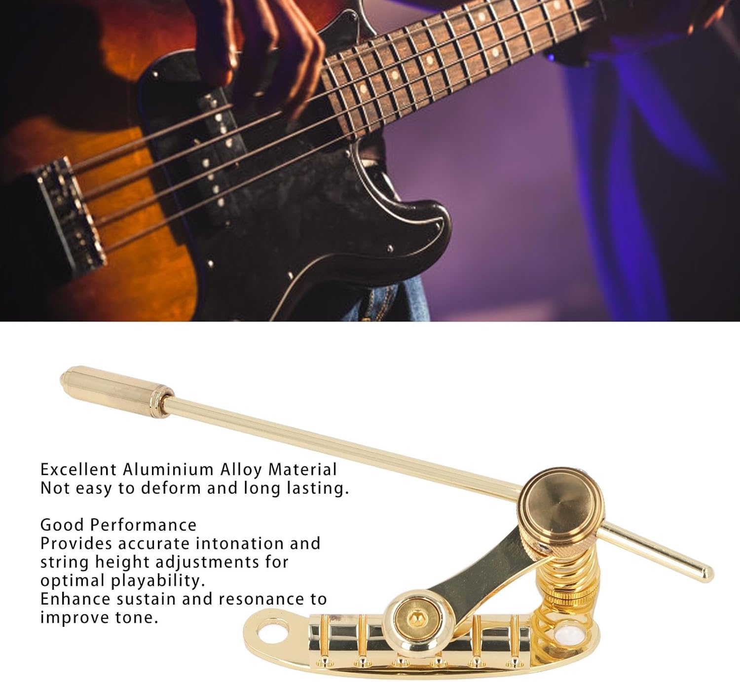 Guitar Tailpiece Tremolo, Flat Top Body Tremolo Unit Vibrato Bridge, Gold Aluminum Alloy Bar Guitar Tremolo Replacement for SG LP Style Flat Top Electric Guitar Parts image number 1