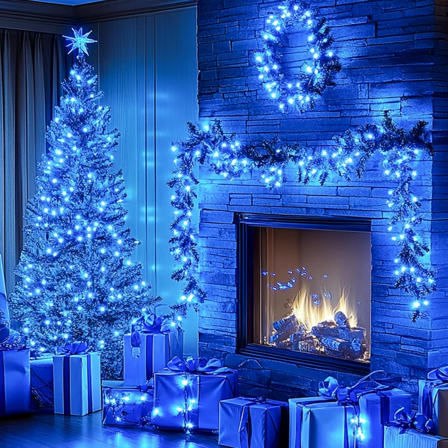 Blue Christmas Lights: Maszere 200Led 8 Modes Fairy Lights for Bedroom Home - Connectable String Light Outdoor Indoor for Xmas Halloween Tree Patio Decorations, 66FT, Plug In - Blue image number 5