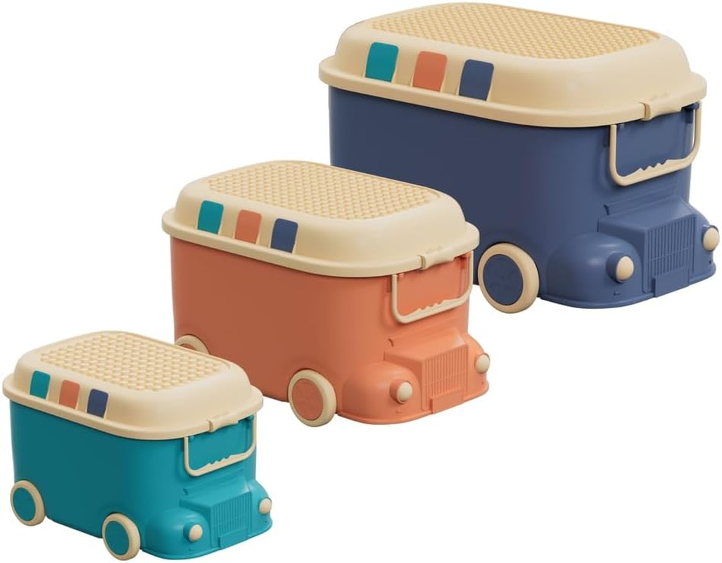 Keezi 3PCS Toy Storage Box Cute Car Toy Container Kids Toy Organiser Snack Boxes image number 2