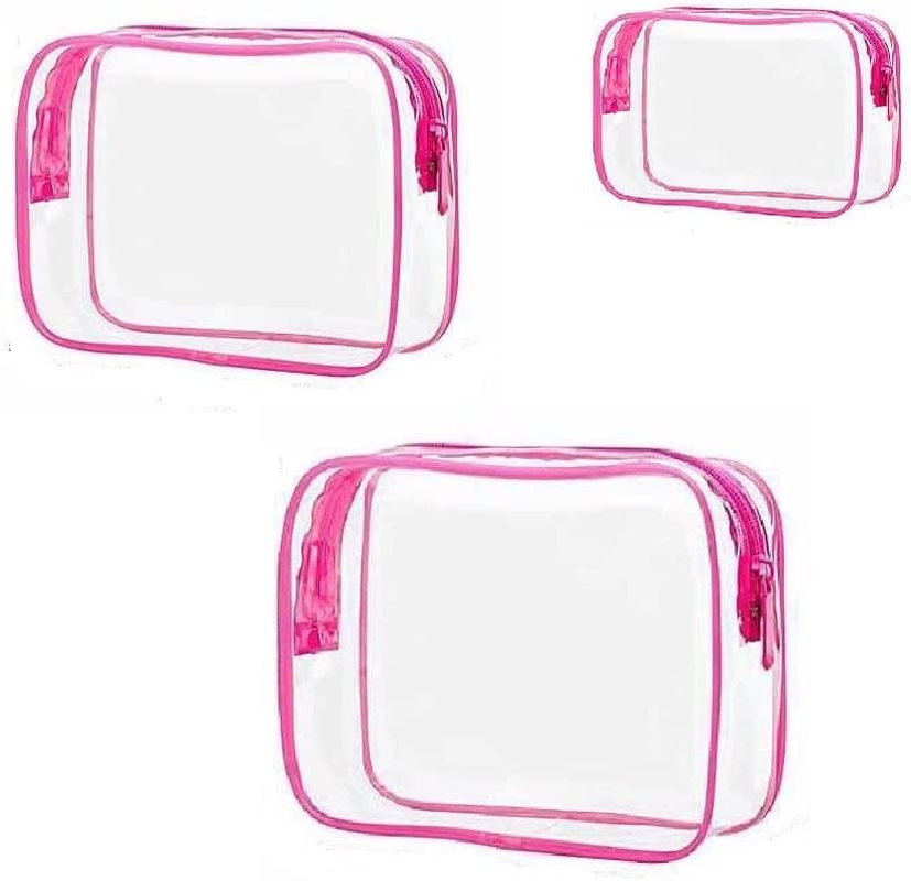 LORJE 3Pcs Portable Toiletry Bag,Travel Makeup Cosmetic Bag, Transparent Waterproof Travel Cosmetic Bag Kit,Makeup Bags for Vacation,Swimming,Bathroom (Black)