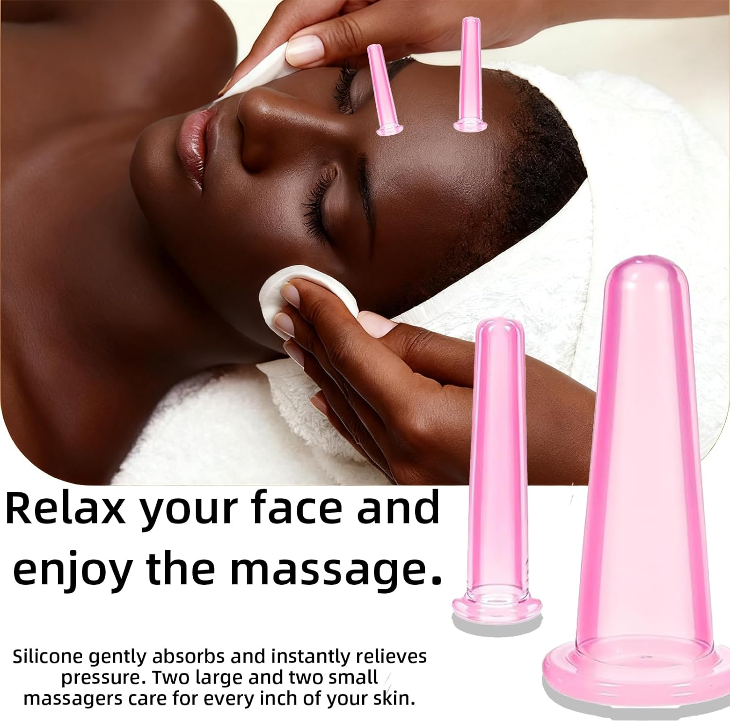 Xlihdzum 4-Piece Facial Cupping Therapy Set - Anti-Cellulite Silicone Vacuum Cups for Face & Eye Massage, Facial Cupping Cups for Beauty/Anti-Aging/Lymphatic Drainage (Pink, 2 Small + 2 Large) image number 5