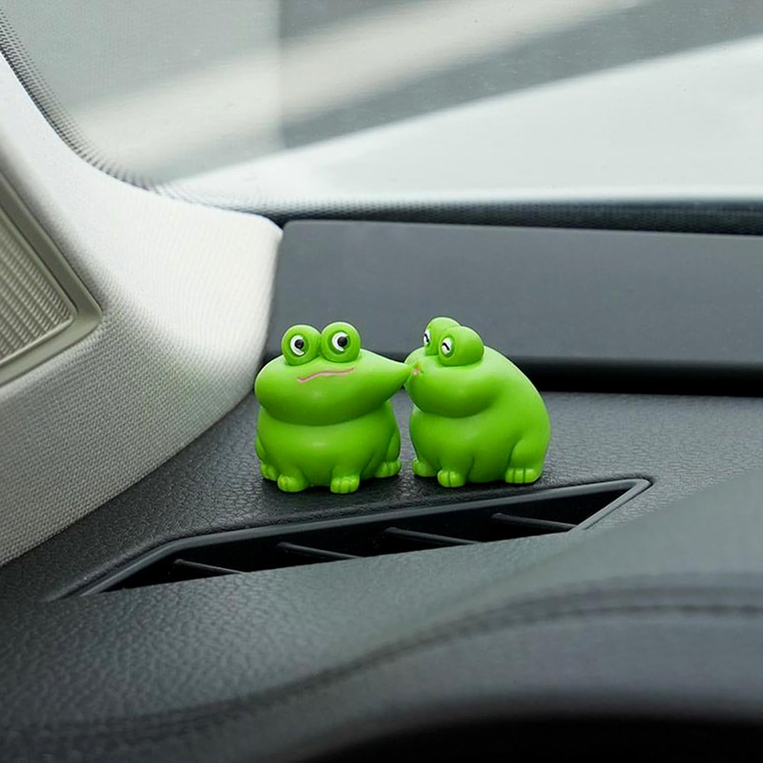 Cute Kiss Face Animal Car Dashboard Decorations, Love Funny Micro Landscape Car Interior Accessories, Kawaii Auto Rearview Mirror Ornaments for Cute Girl Vehicle Interior Desktop Gifts 2Pcs(Frog) - Frog image number 3