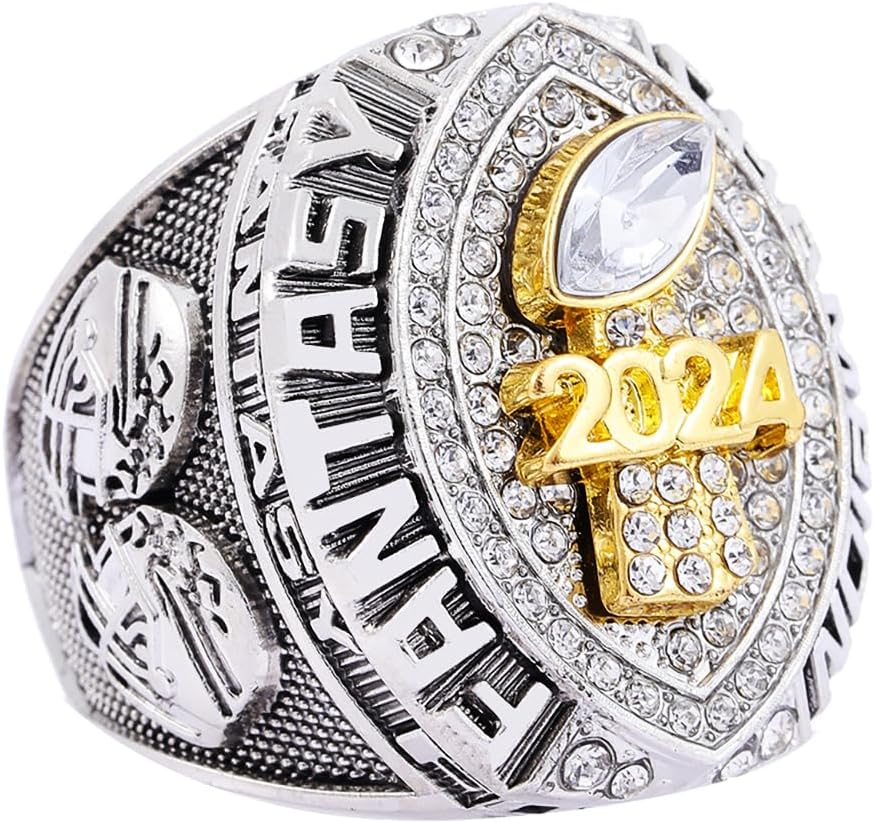 Noblehead 2024 Fantasy Football Ring | Heavy FFL Champion Ring | Gold Silver Tone Plated Award Trophy for Fantasy Football League Winner image number 3