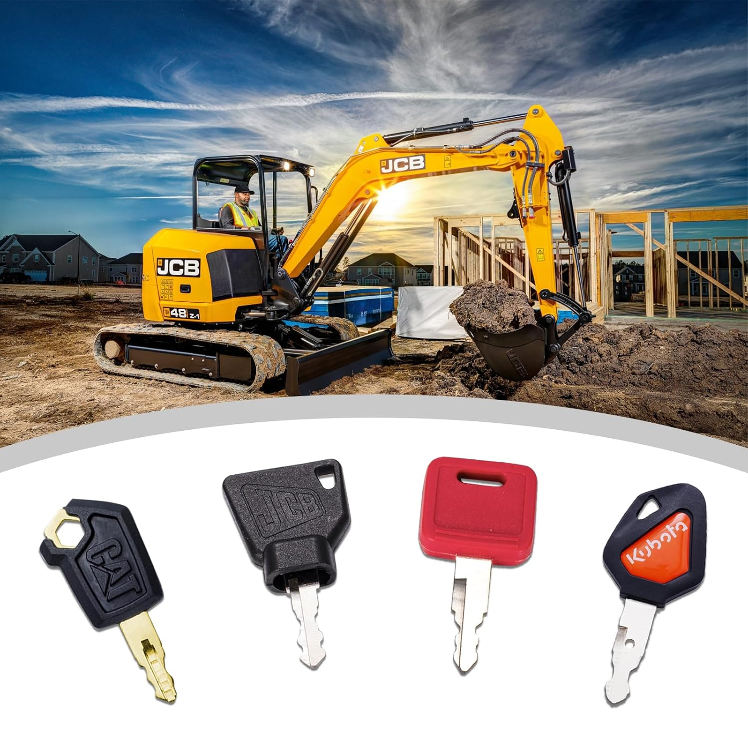 8PCS Ignition Starter Key Set S450 D250 K250 787 5P8500 14607 H800 459A Compatible with JCB Kubota Bobcat CAT Excavators Agricultural, Diggers Dumper, Roller, Forklift, Backhoe Tractor Etc