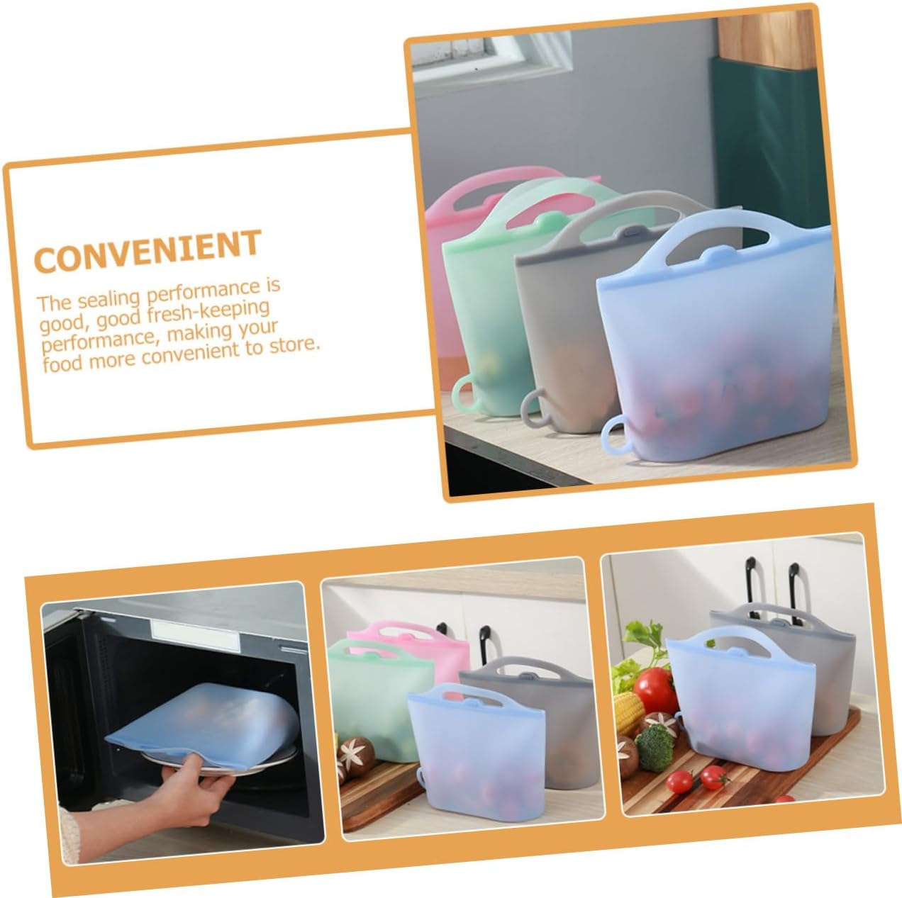 ULTECHNOVO 4Pcs Food Grade Silicone Fresh Keeping Bag Reusable Silicone Bags for Food Storage Kitchen Use image number 6
