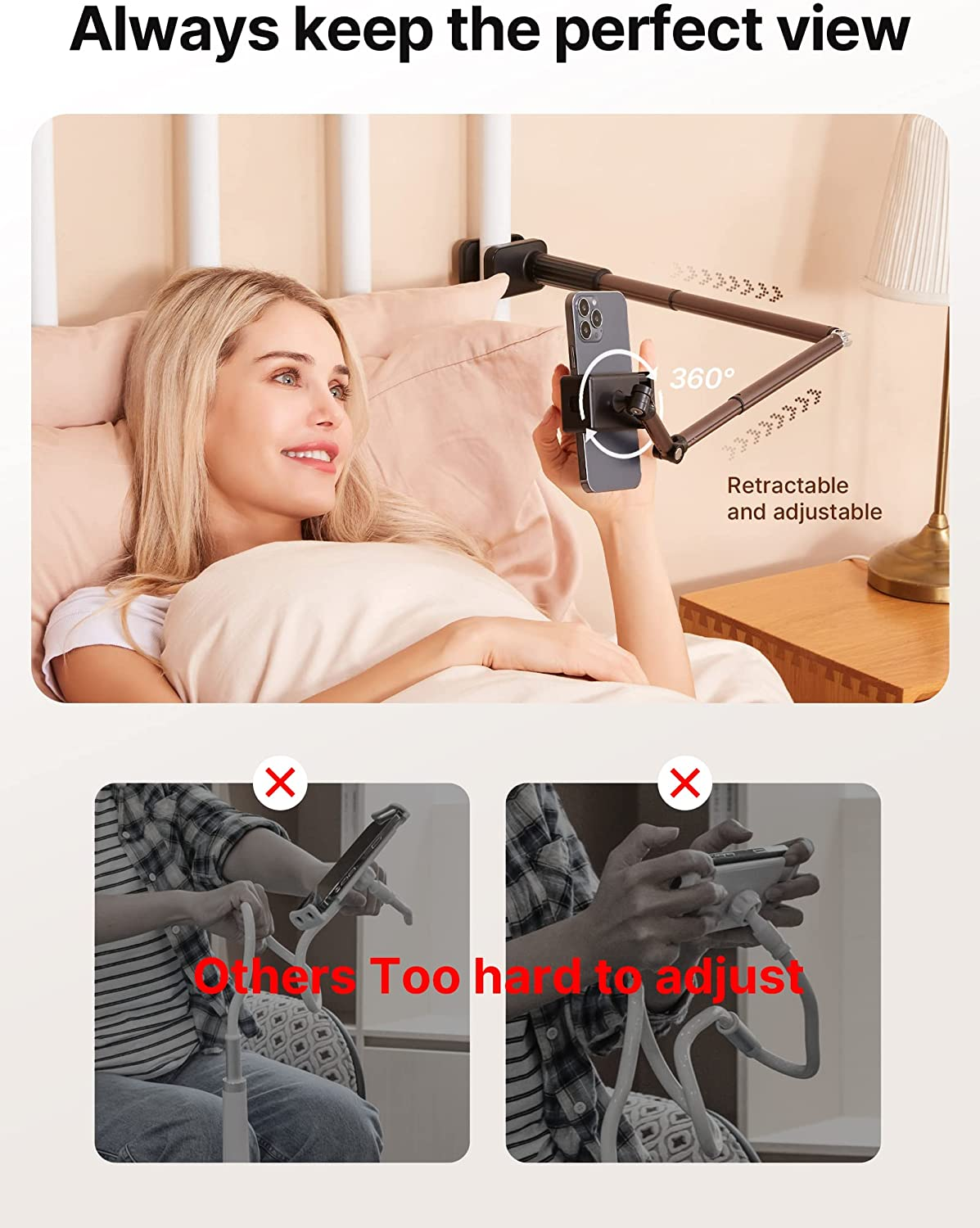 JSAUX Phone Holder for Desk and Bed Compatible with Iphone 14 13 12 11 Gooseneck Cell Phone Stand Gift Flexible Universal Phone Mount 360 Lazy Long Arm Clamp Clip for Table Bedside [1-Pack, Black] image number 2