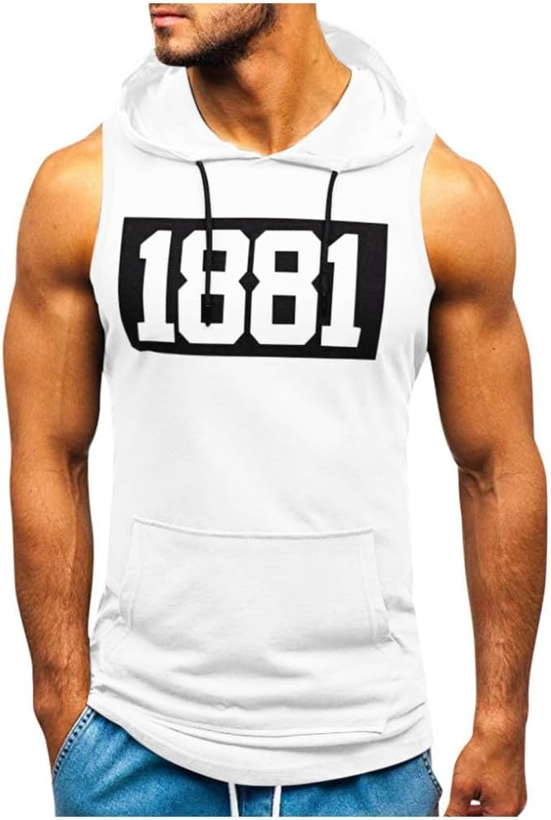 Tank Top Men'S Muscle Shirt Sleeveless Hoodie Muscle Shirt Workout Sports Top Hand Pocket Fitness Drawstring Hooded Vest Top