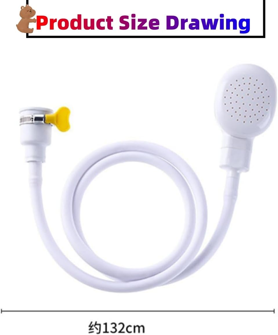 White Portable Rubber Hose Spray,Ywbfove Pet Shower Head Single Tap Shower Head Hose Bathtub Sink Spray Head Washing Indoor (1.3 Meters) image number 5