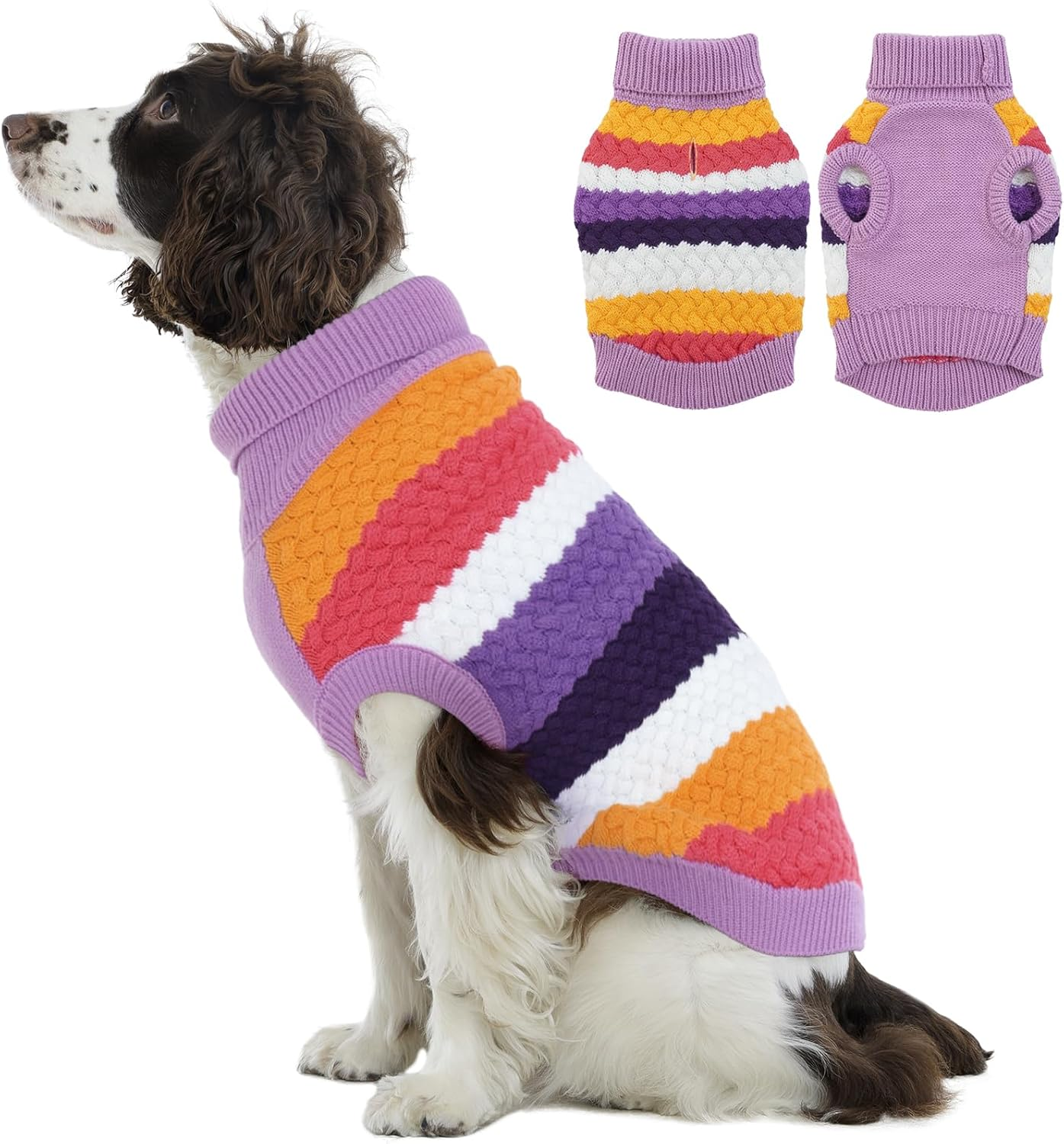 Kuoser Dog Sweater Dog Jumper, Large Dog Sweaters for Girls Boys, Thick Dog Fall Winter Sweater Cable Knitwear, Pet Sweatshirt Dog Warm Clothes Turtleneck Pullover, Purlple L image number 2