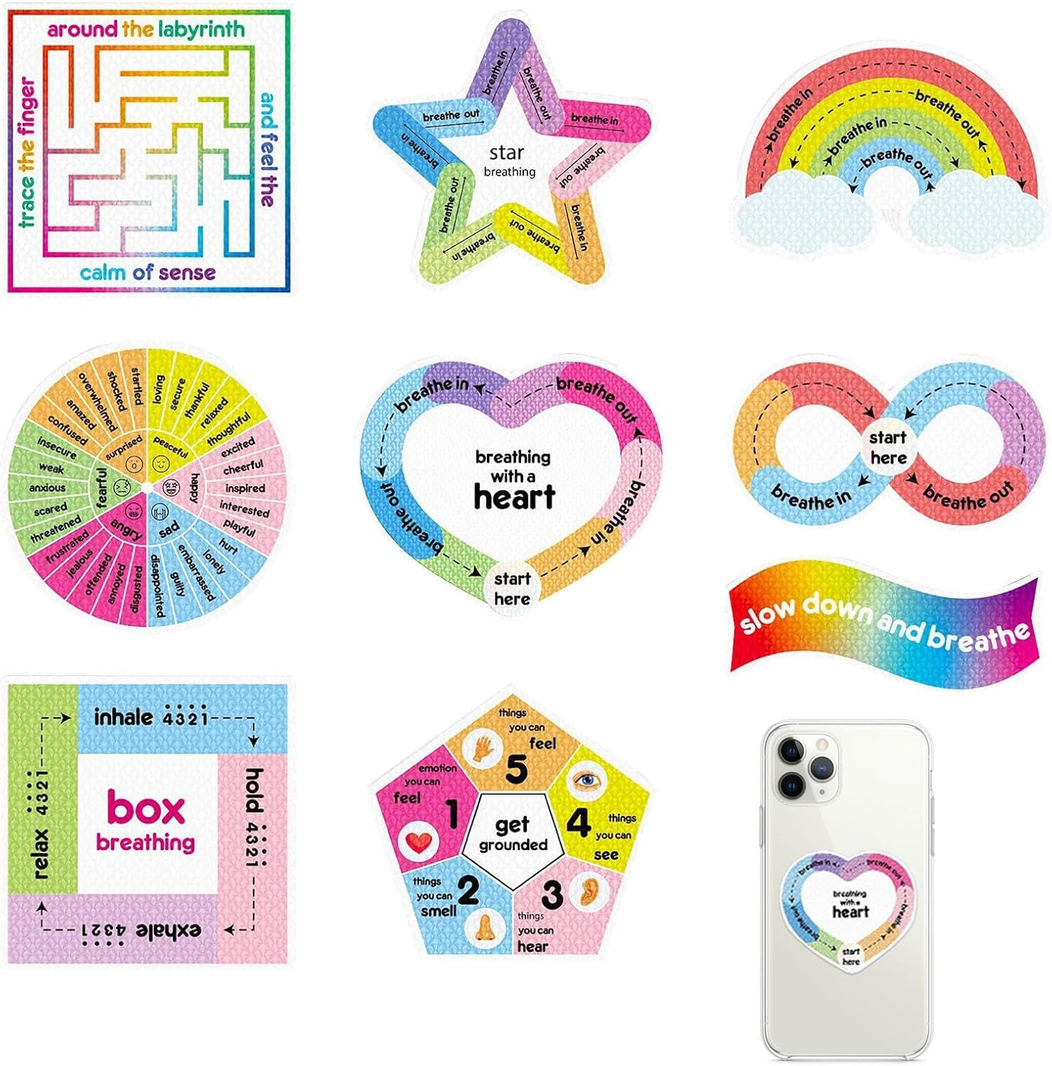 Sensory Stickers - Sensory Adhesives - Creative Rainbow Waterproof Rough Textured Calming Stickers for Phone Water Bottle Desk School Zalhin image number 4