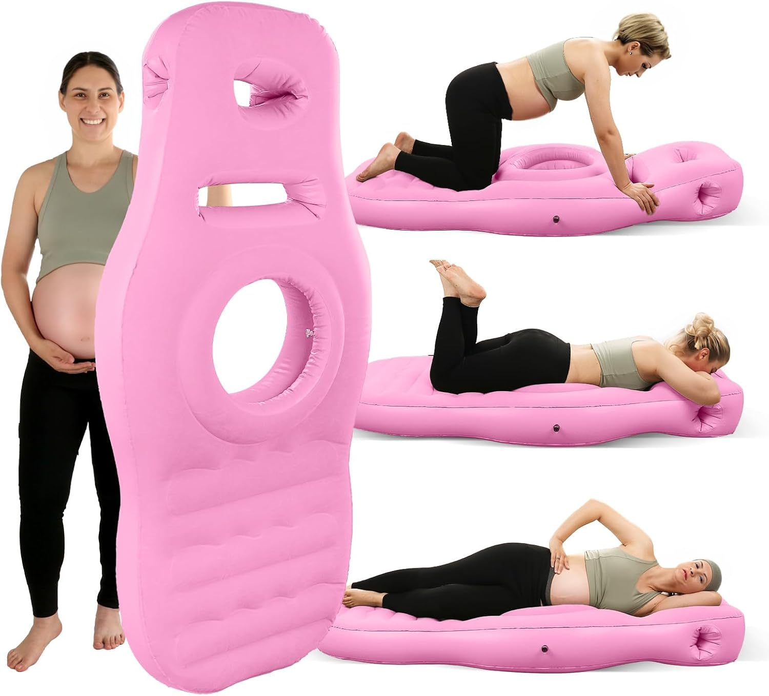 Inflatable Full Body Pregnancy Pillow, Flocking Thickened Mattress, Full Body Maternity Airbed with Belly Hole, Best Prone Sleeping Support for Pregnant Women, Includes Foot-Operated Inflatable Pump image number 1